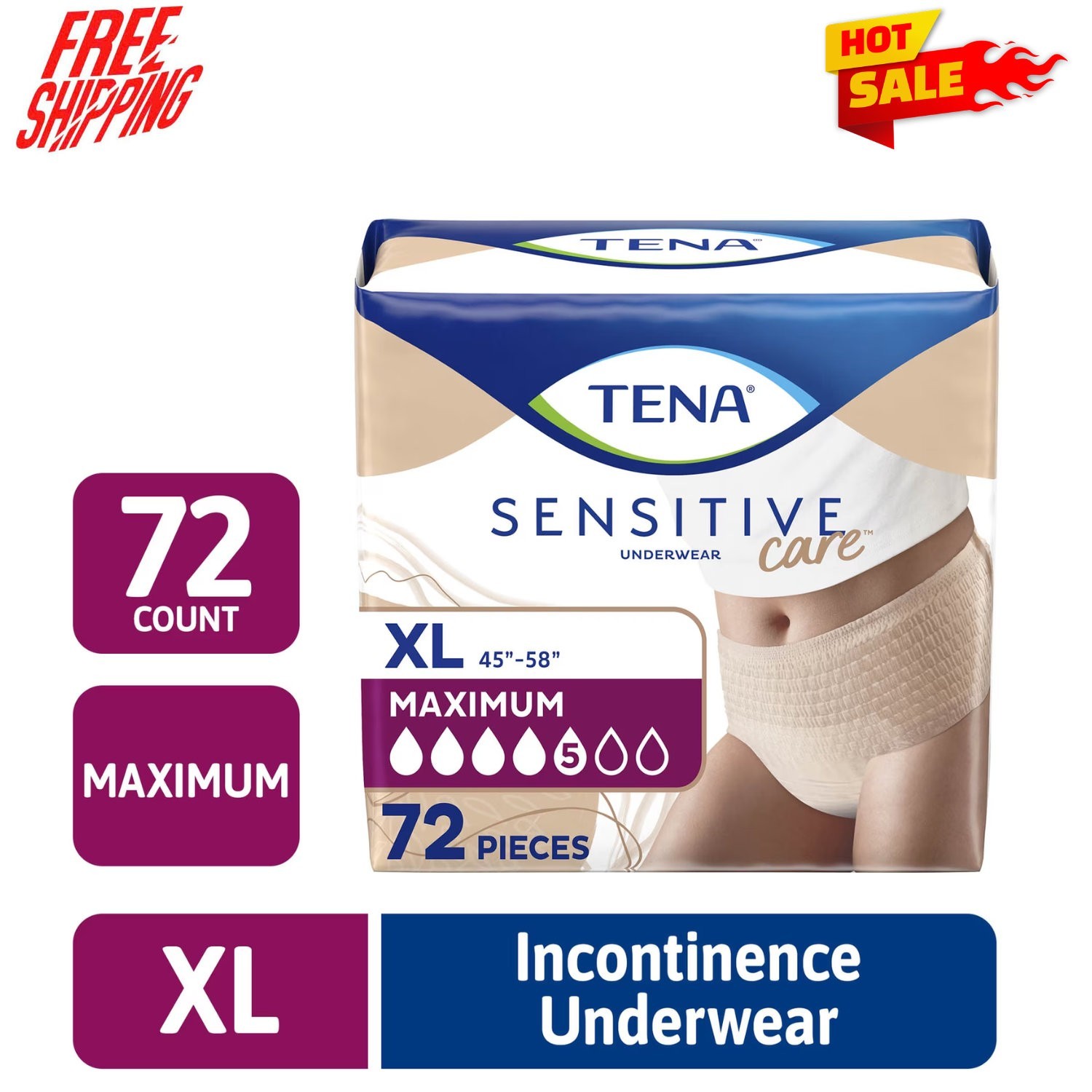 TENA Sensitive Care Women's Maximum Underwear XL 72 Count TENA Sensitive Care Women's Maximum Underwear XL 72 Count