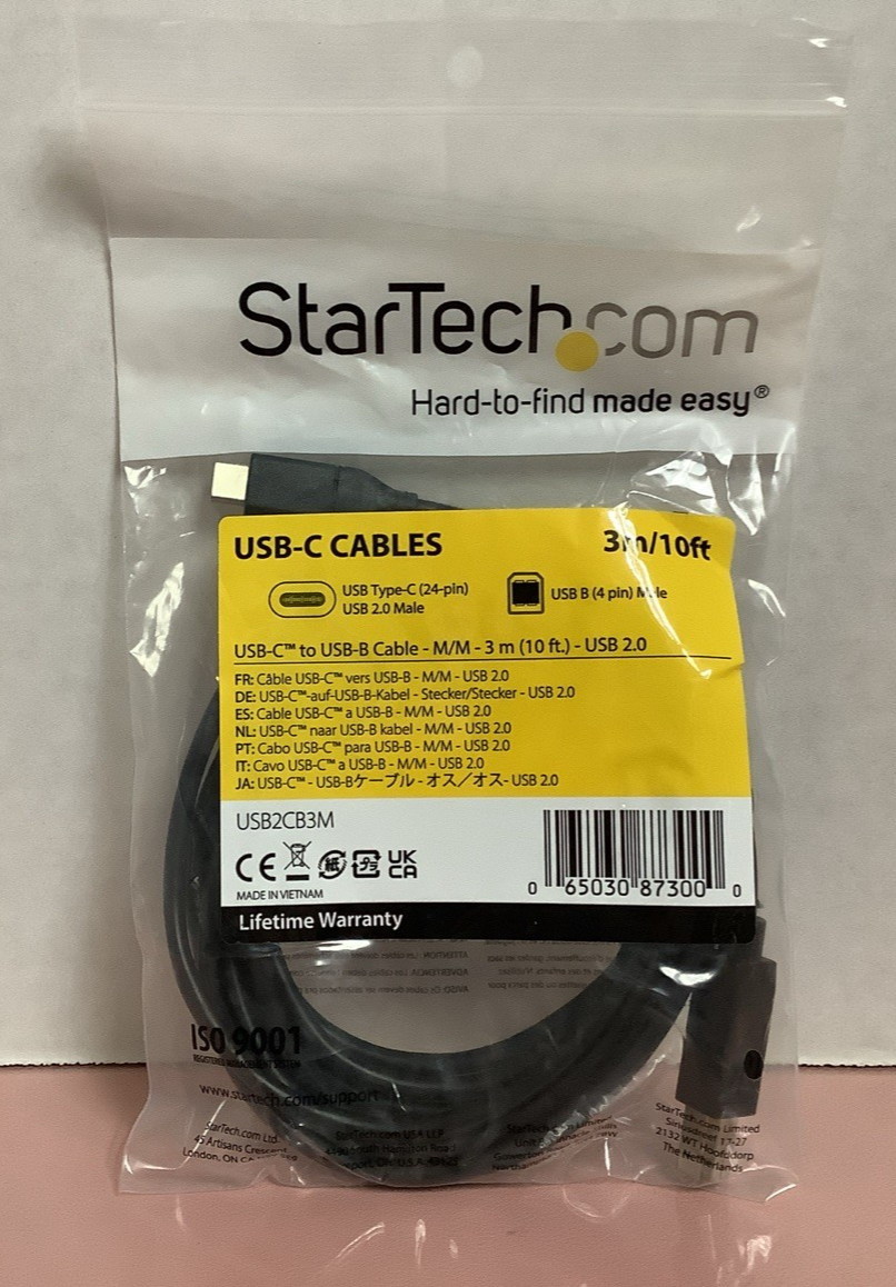 StarTech USB-C to USB-B Cable - M/M - 10 ft. - USB 2.0 - USB2CB3M StarTech USB-C to USB-B Cable - M/M - 10 ft. - USB 2.0 - USB2CB3M