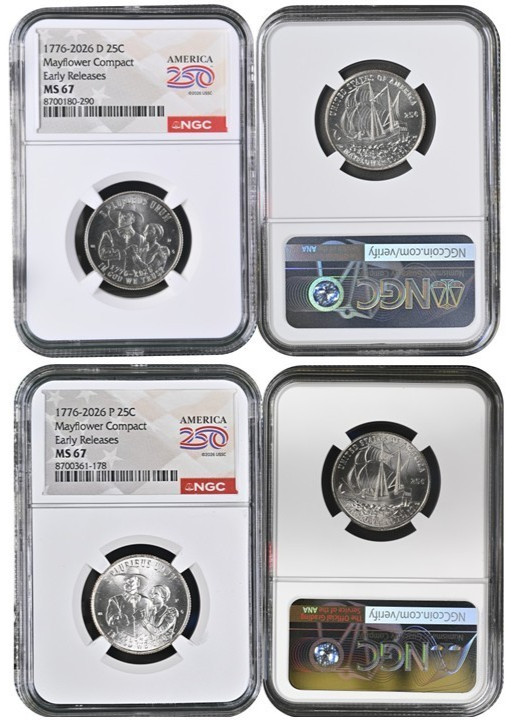 2026 D/P Quarters Set 25c Mayflower Compact NGC MS67 Early Releases #2830 2026 D/P Quarters Set 25c Mayflower Compact NGC MS67 Early Releases #2830