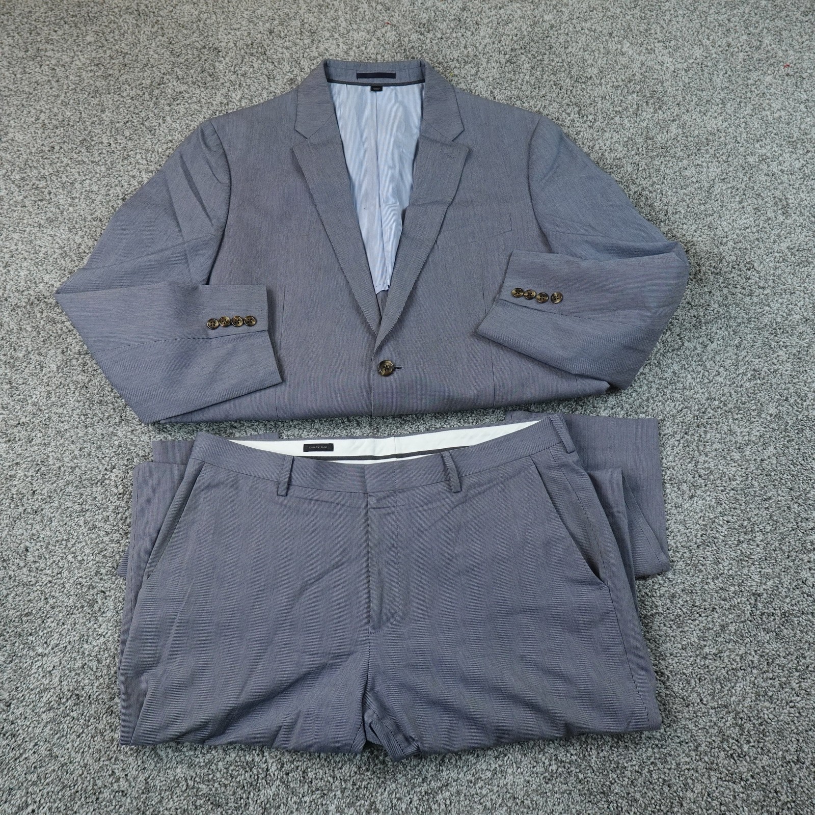 J Crew Ludlow 2 Piece Suit Mens 44R Jacket Coat 34X30 Trouser Pants Blue Stripe J Crew Ludlow 2 Piece Suit Mens 44R Jacket Coat 34X30 Trouser Pants Blue Stripe