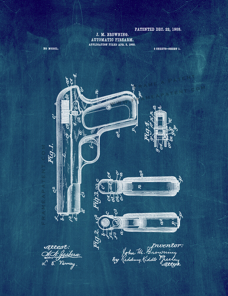 Colt Model 1903 Pocket Hammerless Automatic Pistol Patent Print Midnight Colt Model 1903 Pocket Hammerless Automatic Pistol Patent Print Midnight