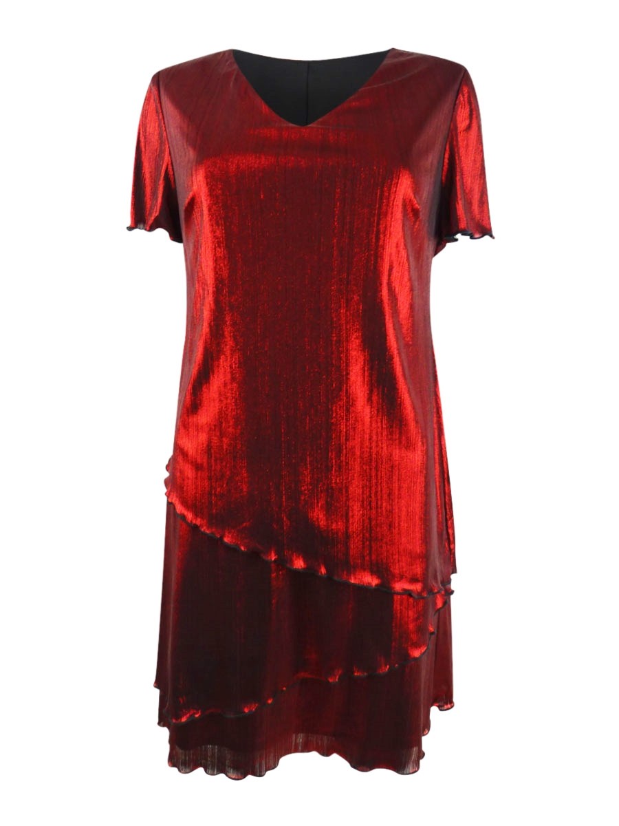 Connected Women\'s Petite Tiered Metallic A-Line Dress Connected Women\'s Petite Tiered Metallic A-Line Dress