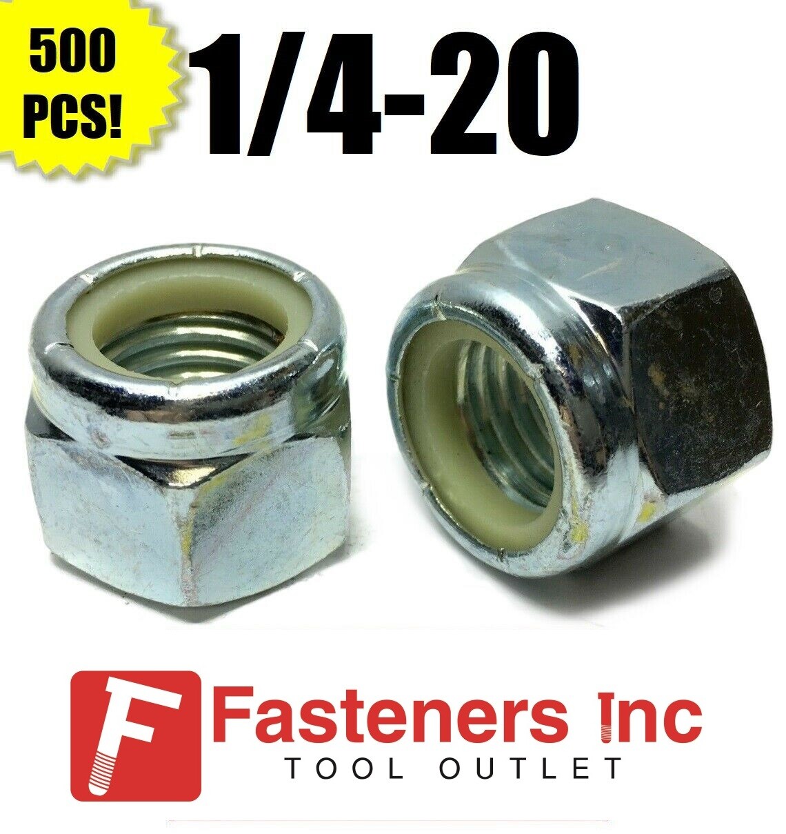(QtY 500) 1/4-20 Nylon Insert Lock Nuts Nylock Zinc Plated (500 Pieces Total)