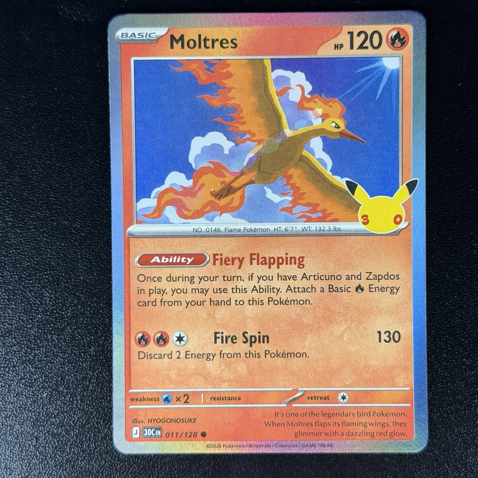 Moltres 011/128 30th Anniversary Holo Rare English Pokémon Card 30C EN