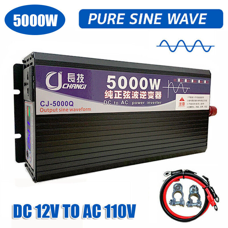 5000W Power Inverter DC12-48V to AC 110V/220V Pure Sine Wave Solar Converter