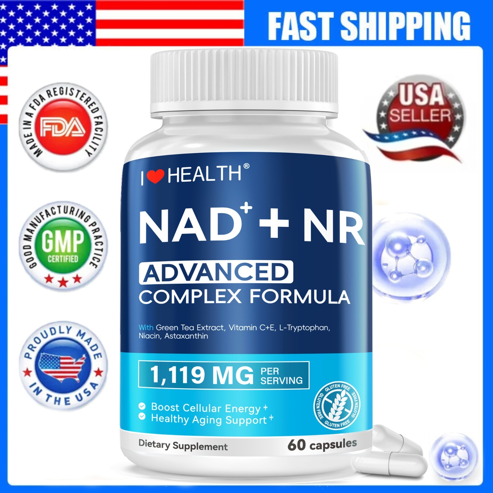 NAD+ ADVANCED 3000mg Supplement for Anti-Aging, Energy, Focus,Nicotinamide 60CT NAD+ ADVANCED 3000mg Supplement for Anti-Aging, Energy, Focus,Nicotinamide 60CT