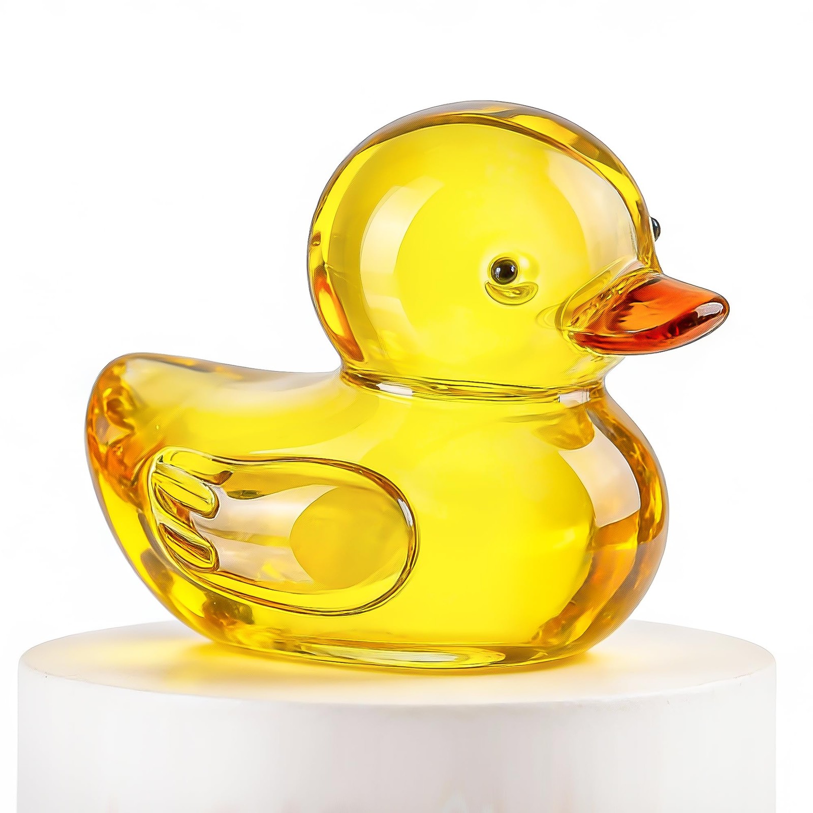 Yellow Duck Statue Handcrafted Glass Duck Figurine Mini Animal Sculpture Home...