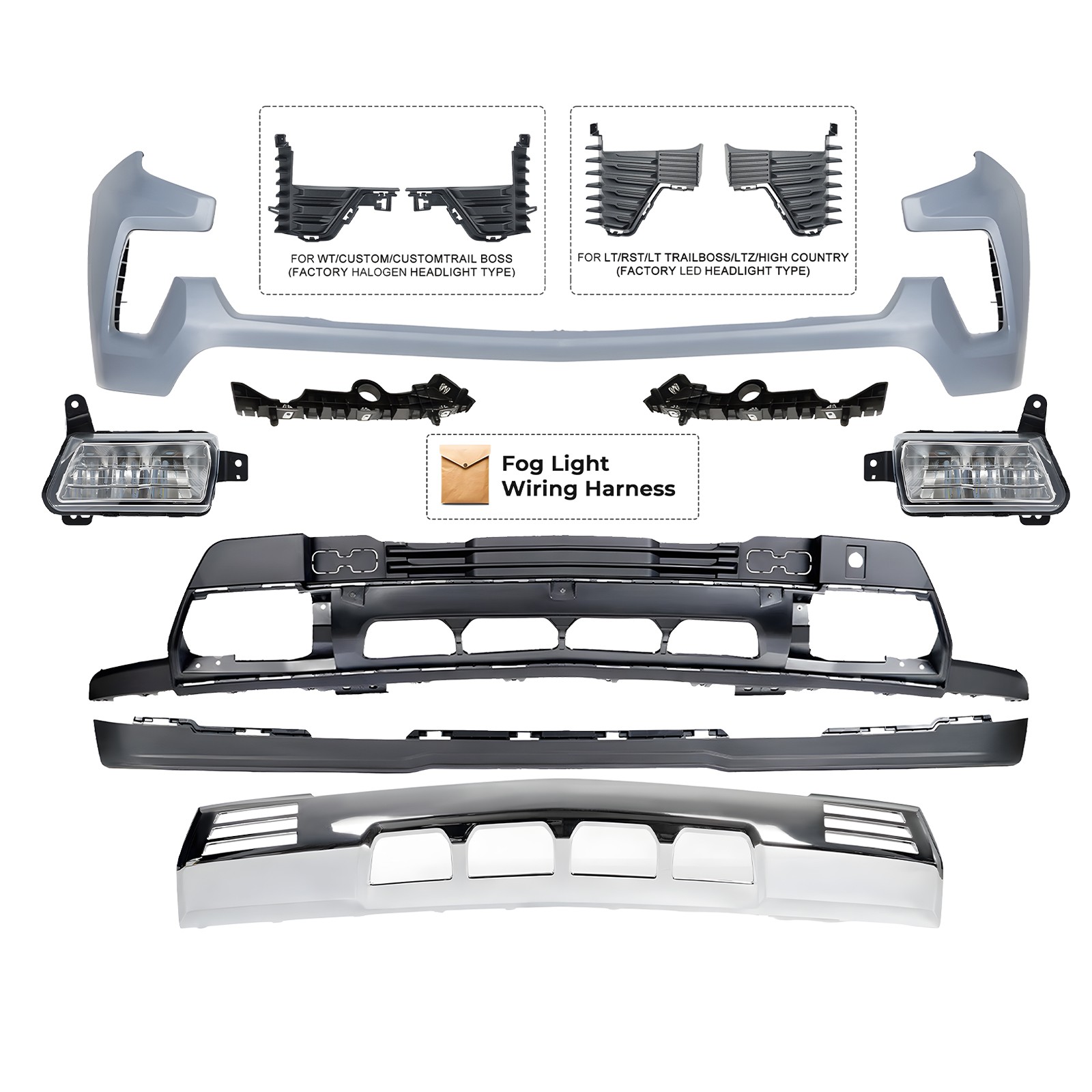 For 22-26 Chevy Silverado 1500 Front Bumper Conversion Kit Facelift w/ Fog Light