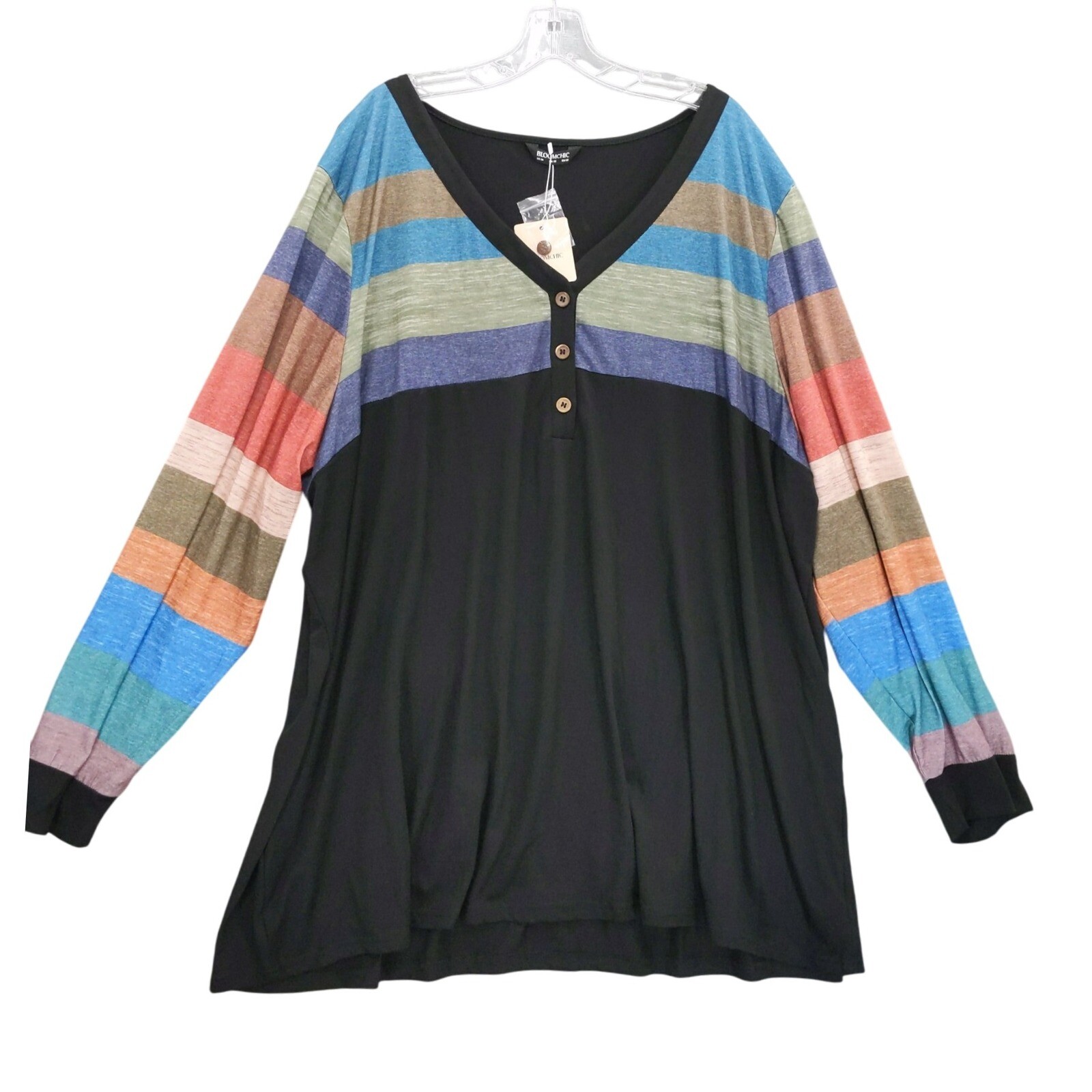 BloomChic Tunic Top Long Sleeve Striped Button Up Plus Size 28