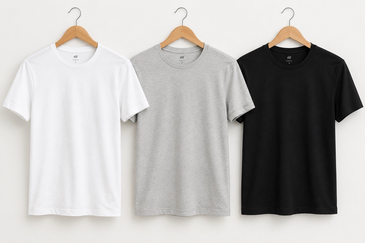 H&M Men\'s Slim Fit Crew Neck Short Sleeve T-Shirt 3-Pack Black/White/Gray M H&M Men\'s Slim Fit Crew Neck Short Sleeve T-Shirt 3-Pack Black/White/Gray M