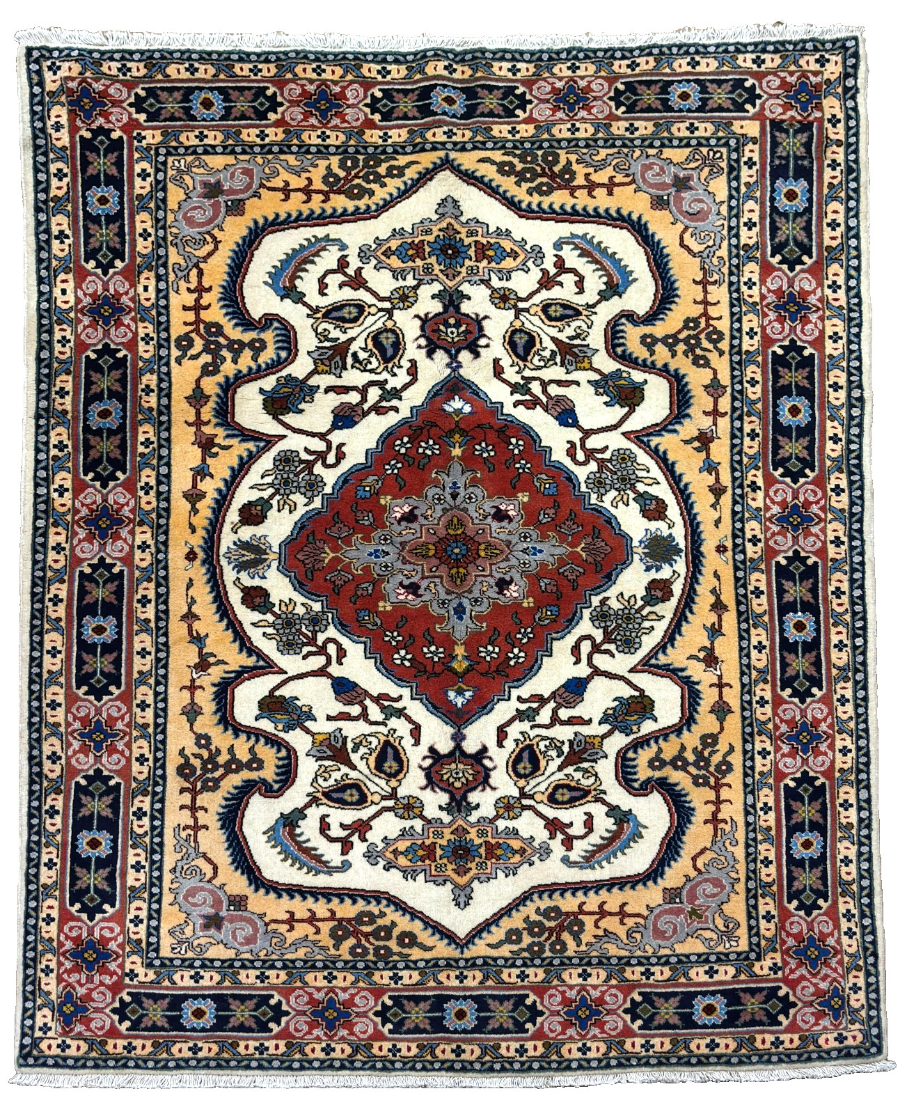 Vintage Ardebil 5x7 Tribal Hand Knotted Wool Oriental Area Rug Ivory Blue Decor