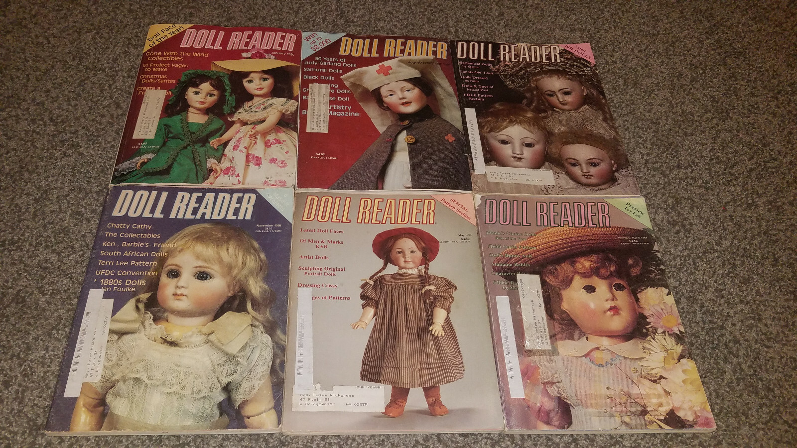 6 Vintage 1988-90 DOLL READER Collector\'s Guide To Dolls & Miniatures Magazines