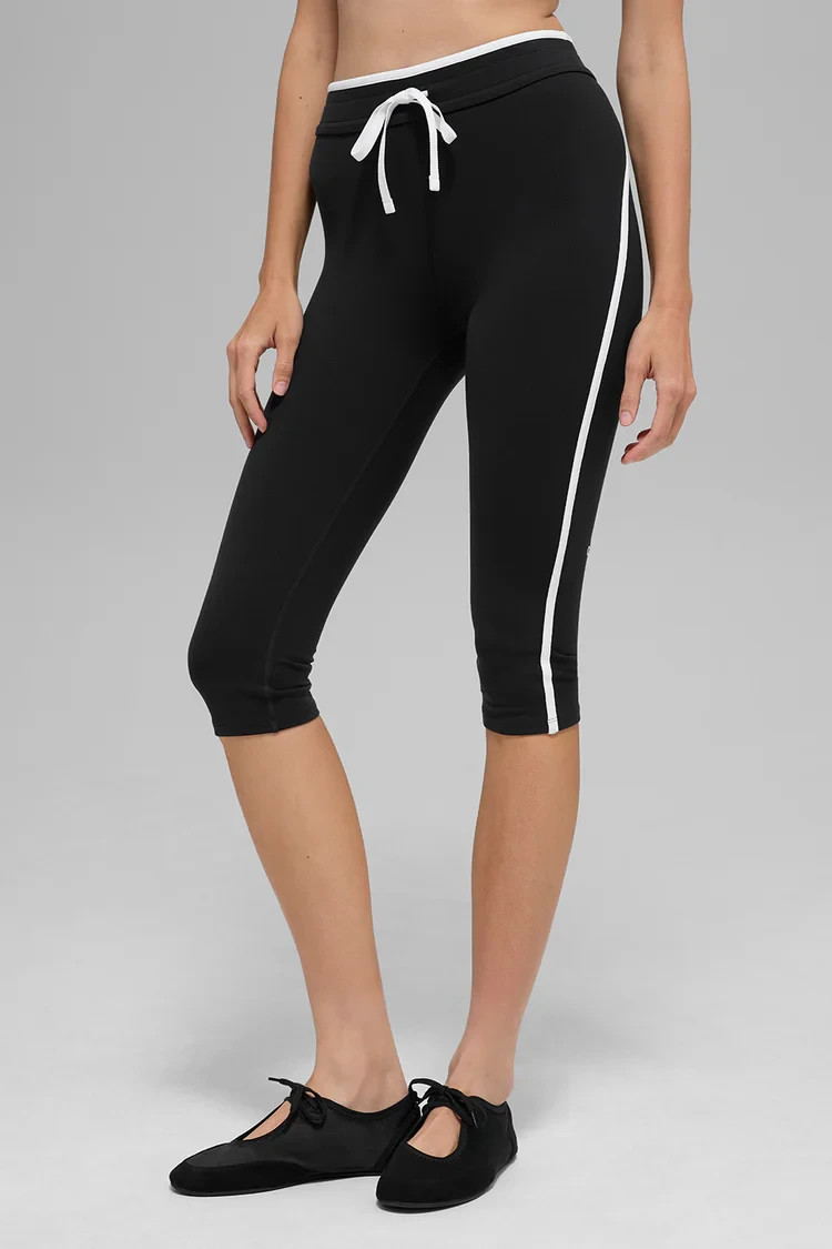 Alo Yoga Airbrush High Waist Race Pace Capri Leggings SMALL Black White NEW $128
