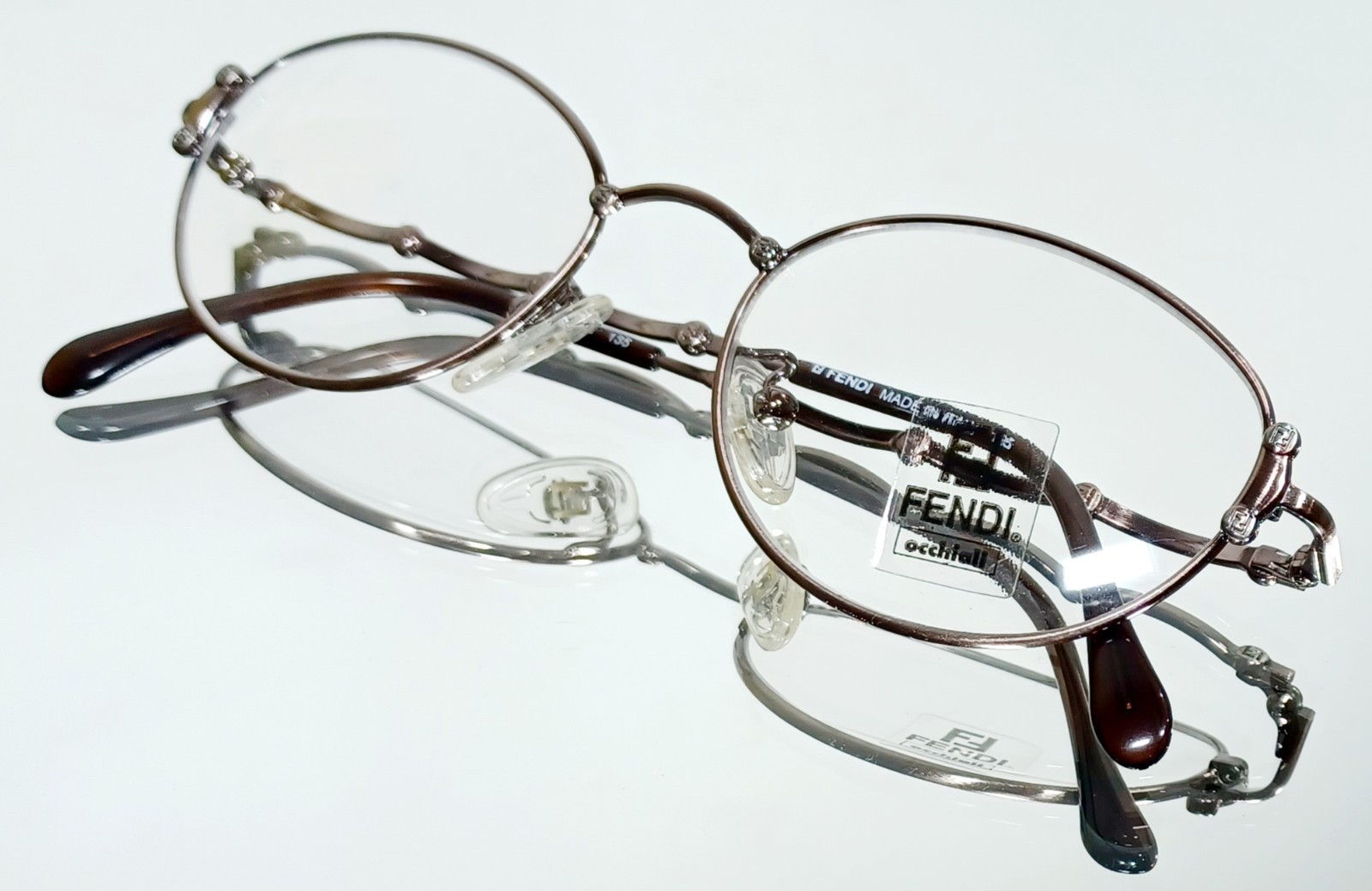 Originale Vintage FENDI F64 Eyeglasses PLUM New Metal 49-18-135 Italy