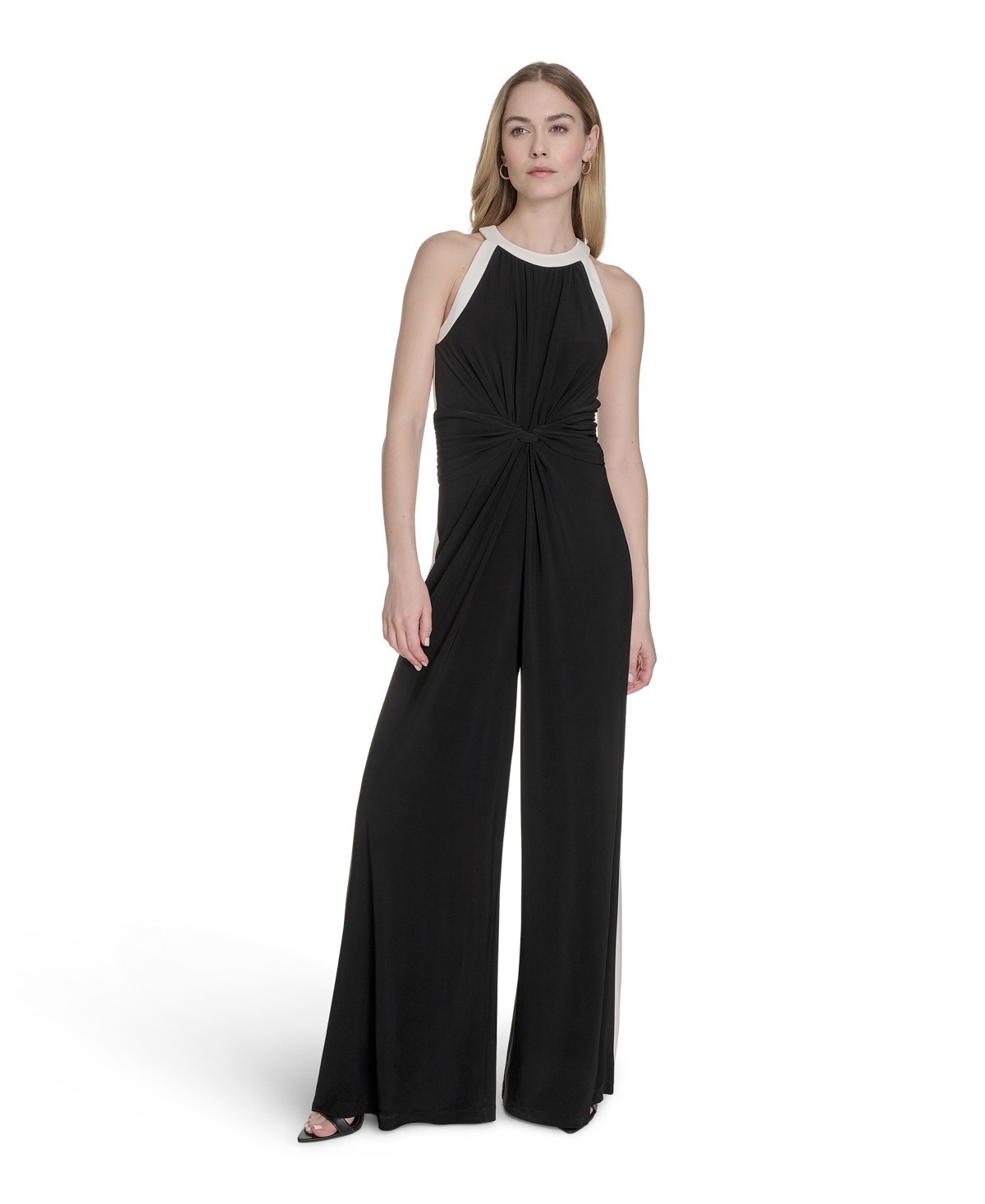 Vince Camuto Halter Twist-Front Wide-Leg Jumpsuit Women\'s M Black Zip Closure