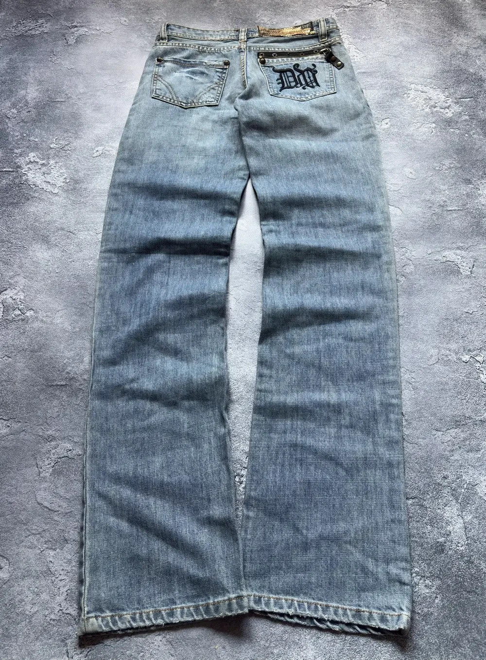 Vintage Dolce&Gabbana DG Logo Y2K Sequins Zippered Distressed Faded Wash Jeans