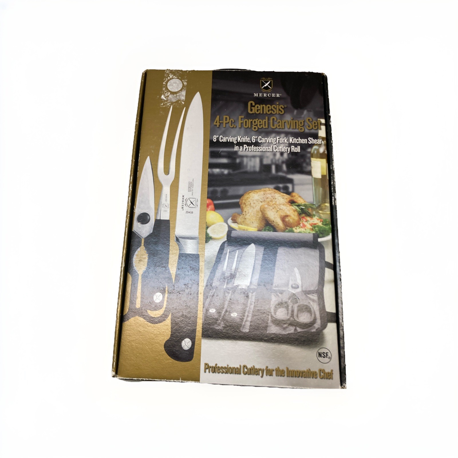 Mercer Culinary 4pc Carving Set- Includes Knife Roll, Poultry Shears, Knife, NIB Mercer Culinary 4pc Carving Set- Includes Knife Roll, Poultry Shears, Knife, NIB