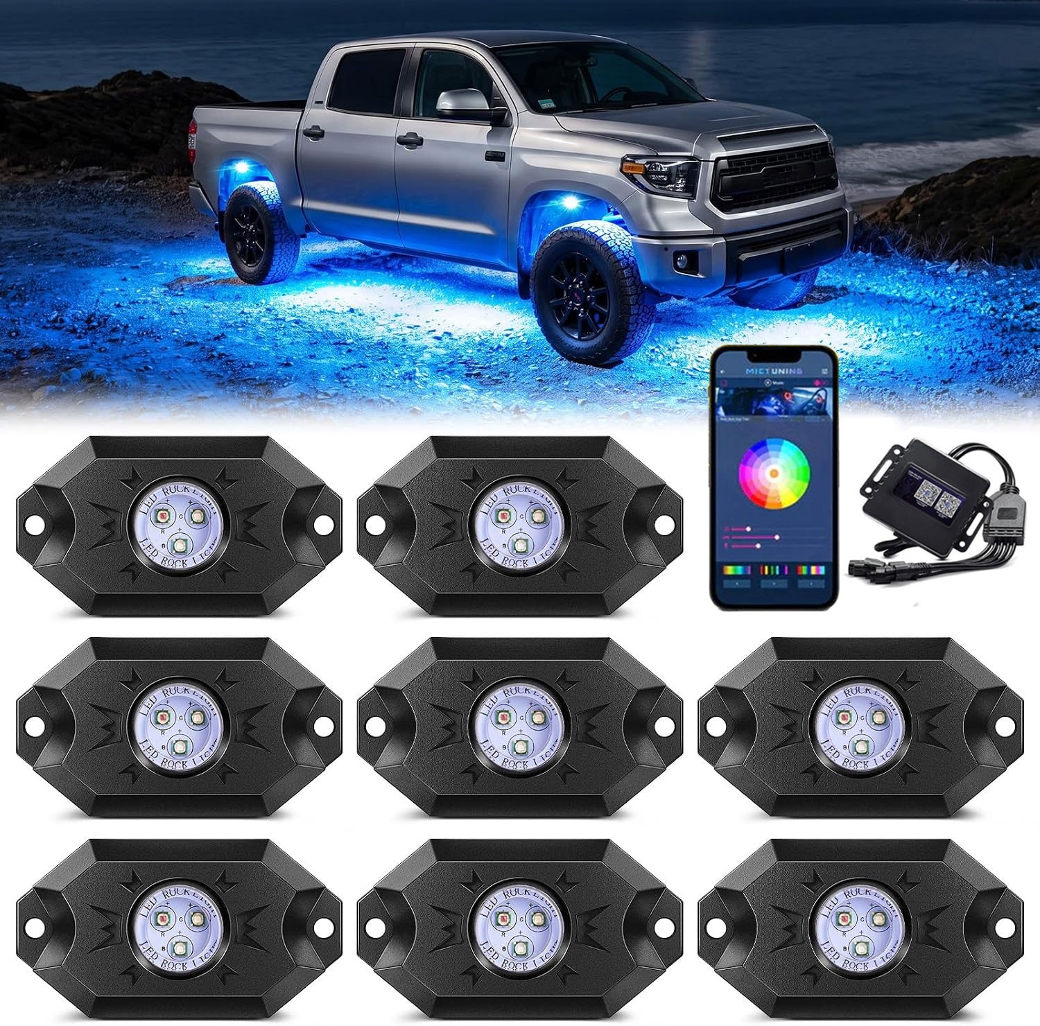 ππ©π π«πππ 8 Pods Full Angle RGB LED Rock Lights Led Underglow Neon Lamp Kit ππ©π π«πππ 8 Pods Full Angle RGB LED Rock Lights Led Underglow Neon Lamp Kit