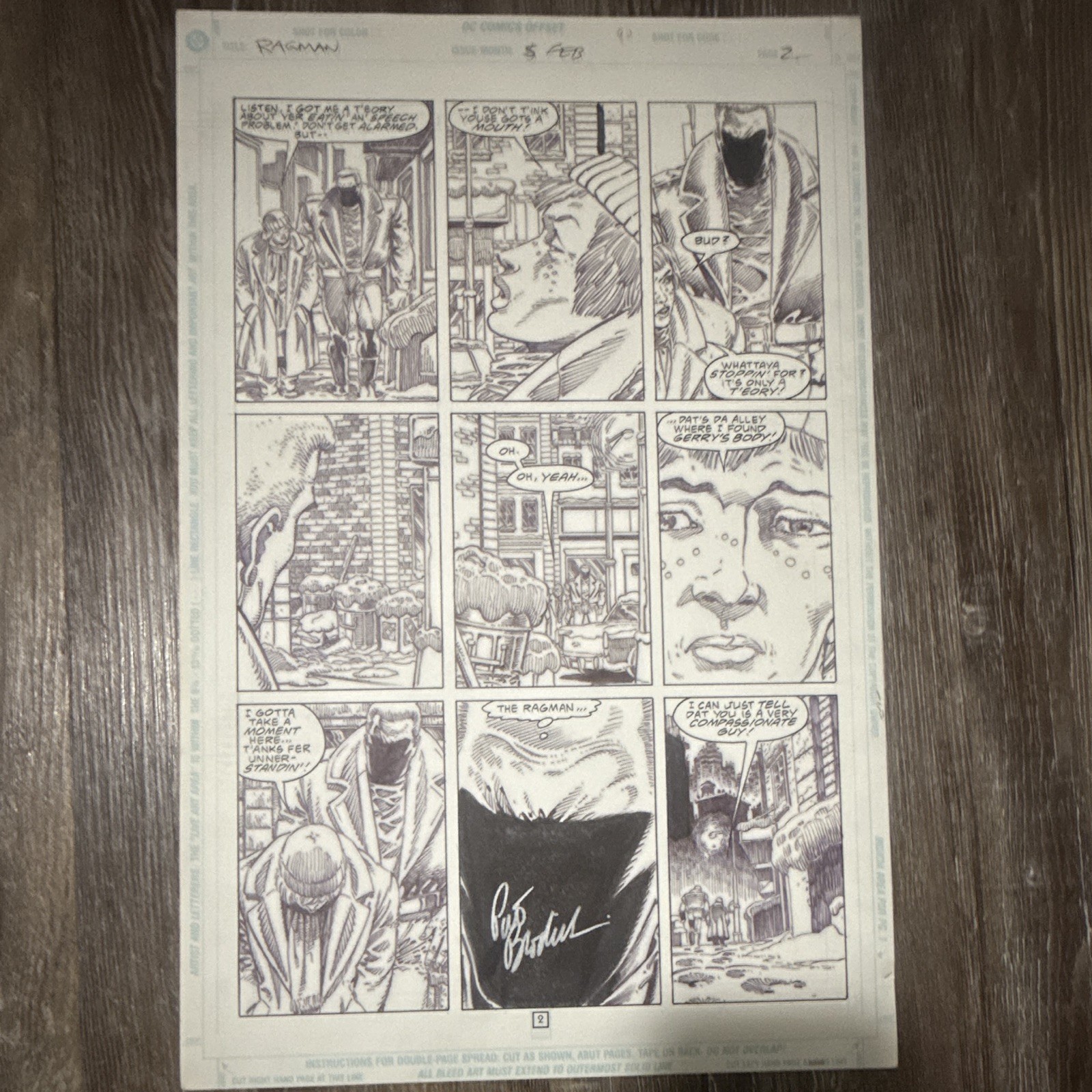 DC Ragman Original Art Signed by Pat Broderick issue 5 page page 2 with COA