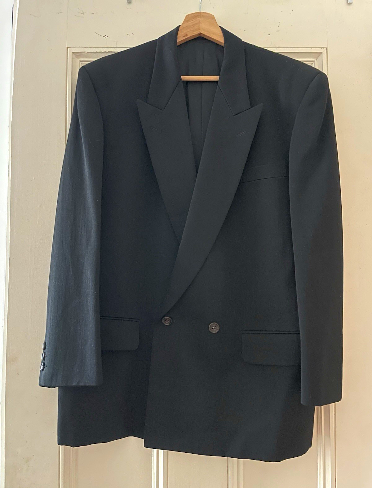 VINTAGE COMME des GARÇONS HOMME Black Double-Breasted Peak Lapel Jacket S 40L VINTAGE COMME des GARÇONS HOMME Black Double-Breasted Peak Lapel Jacket S 40L