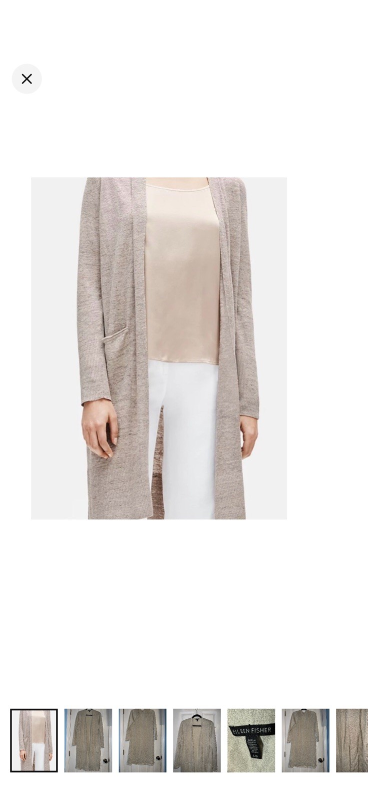 Eileen Fisher cardigan open women’s Large Linen shimmer Long Line sweater beige Eileen Fisher cardigan open women’s Large Linen shimmer Long Line sweater beige