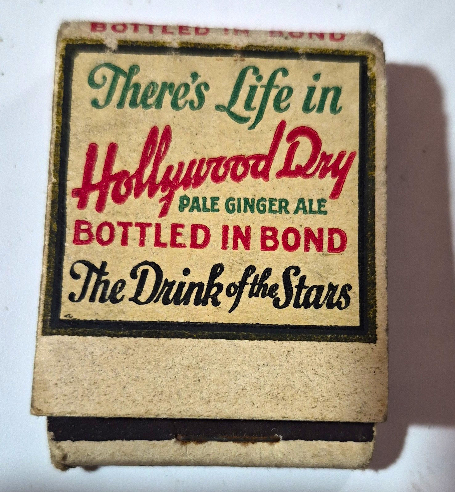 Rare Vintage 1920s Hollywood Dry Pale Ginger Ale Matchbook Lew Cody MGM, FULL