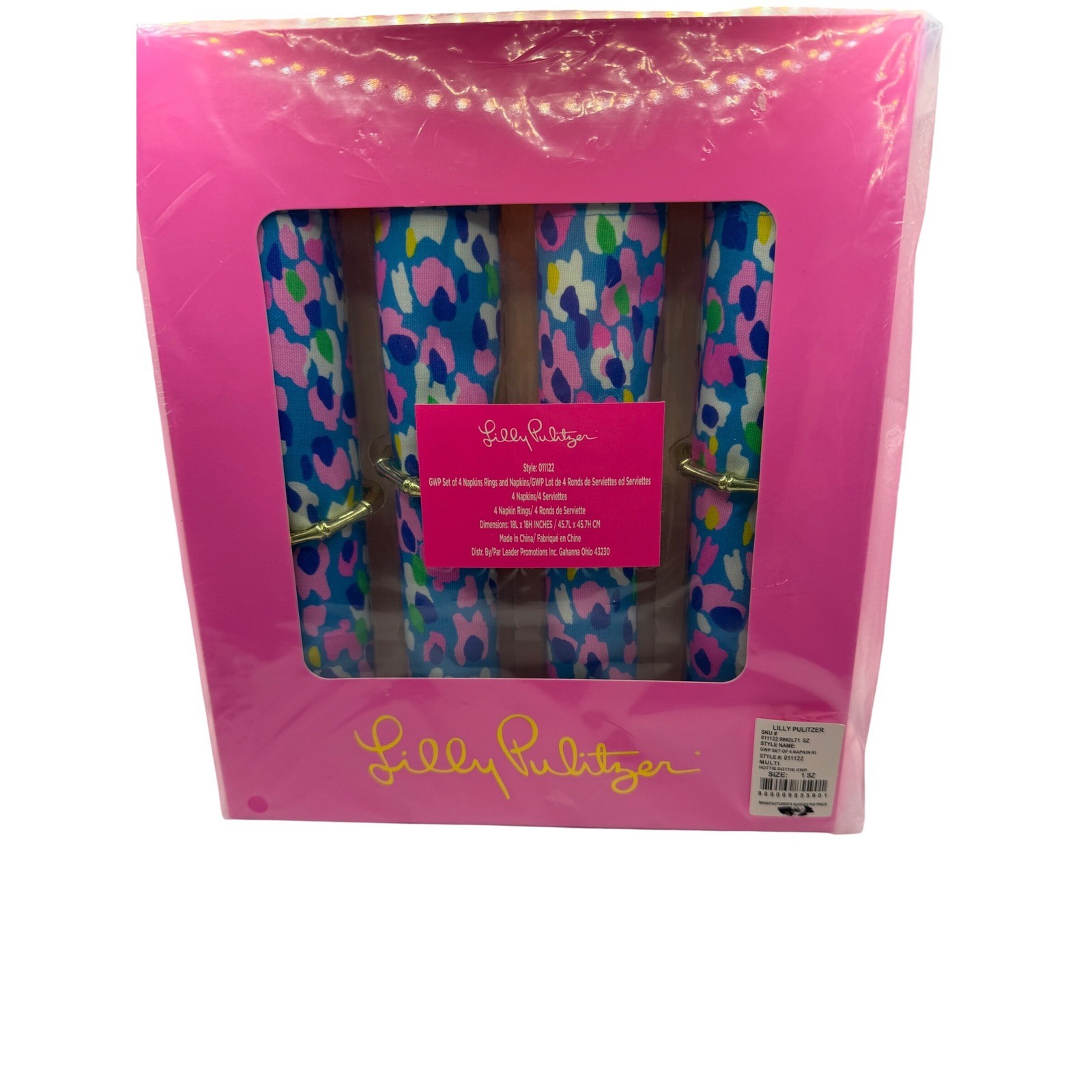 Lilly Pulitzer Hottie Dottie GWP Set of 4 Napkins and Gold Bamboo Napkin Rings Lilly Pulitzer Hottie Dottie GWP Set of 4 Napkins and Gold Bamboo Napkin Rings