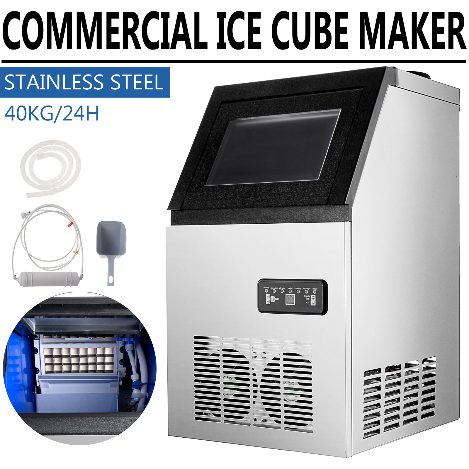 80-150 LB Built-In Commercial Ice Maker Stainless Ice Cube Machine Freestanding