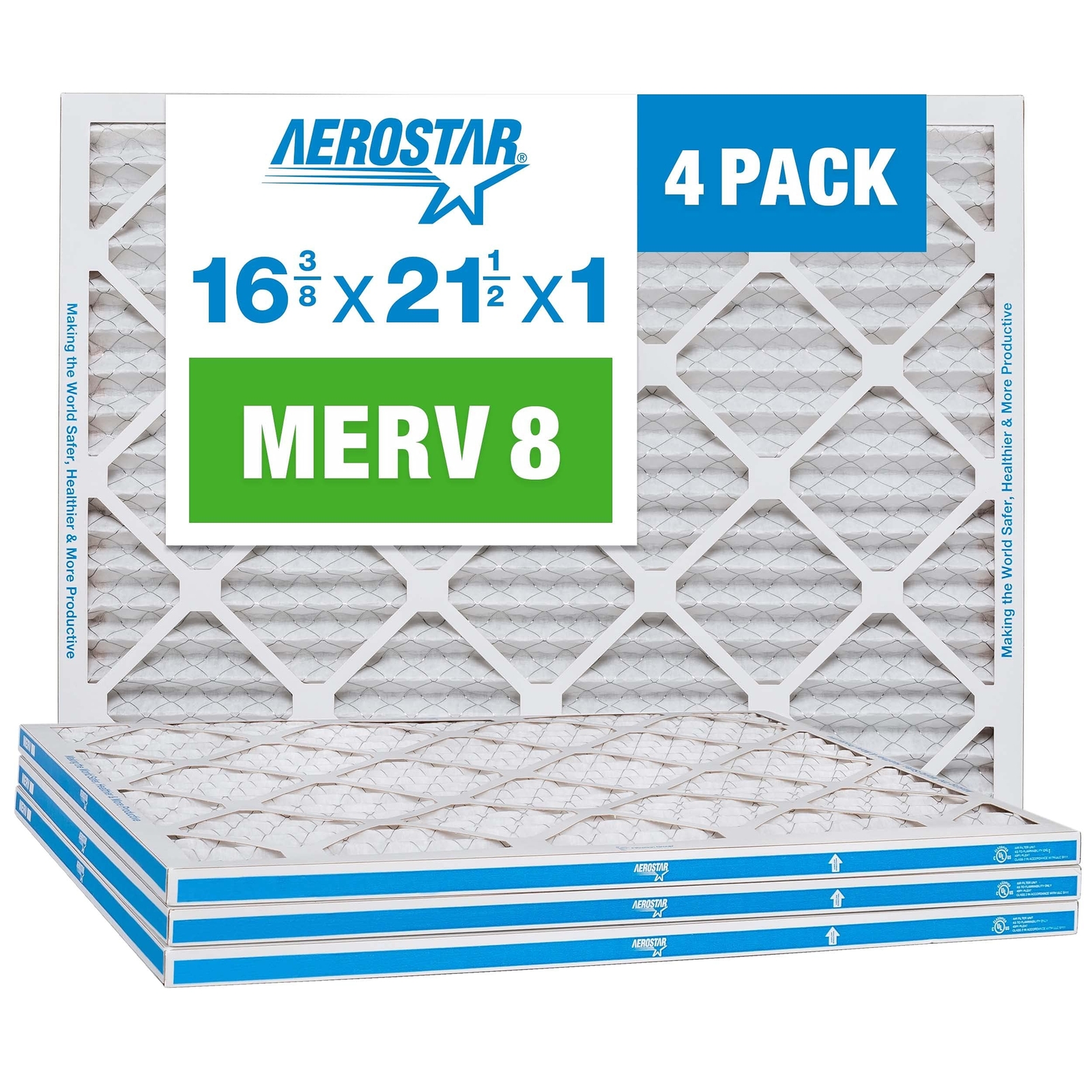 Aerostar 16 3/8 x 21 1/2 x 1 MERV 8 Pleated Air Filter, AC Furnace Air Filter...