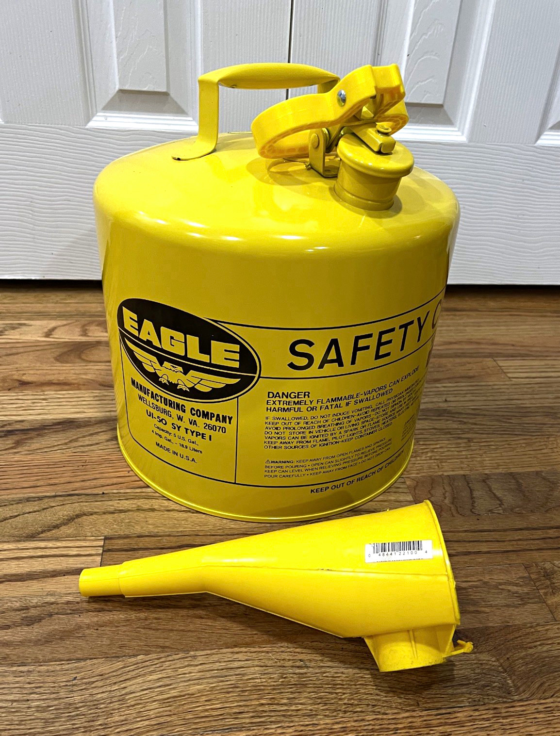 Eagle UI50SY 5 gal Safety Yellow Type I Diesel Gas Can with Funnel - 5 gallon