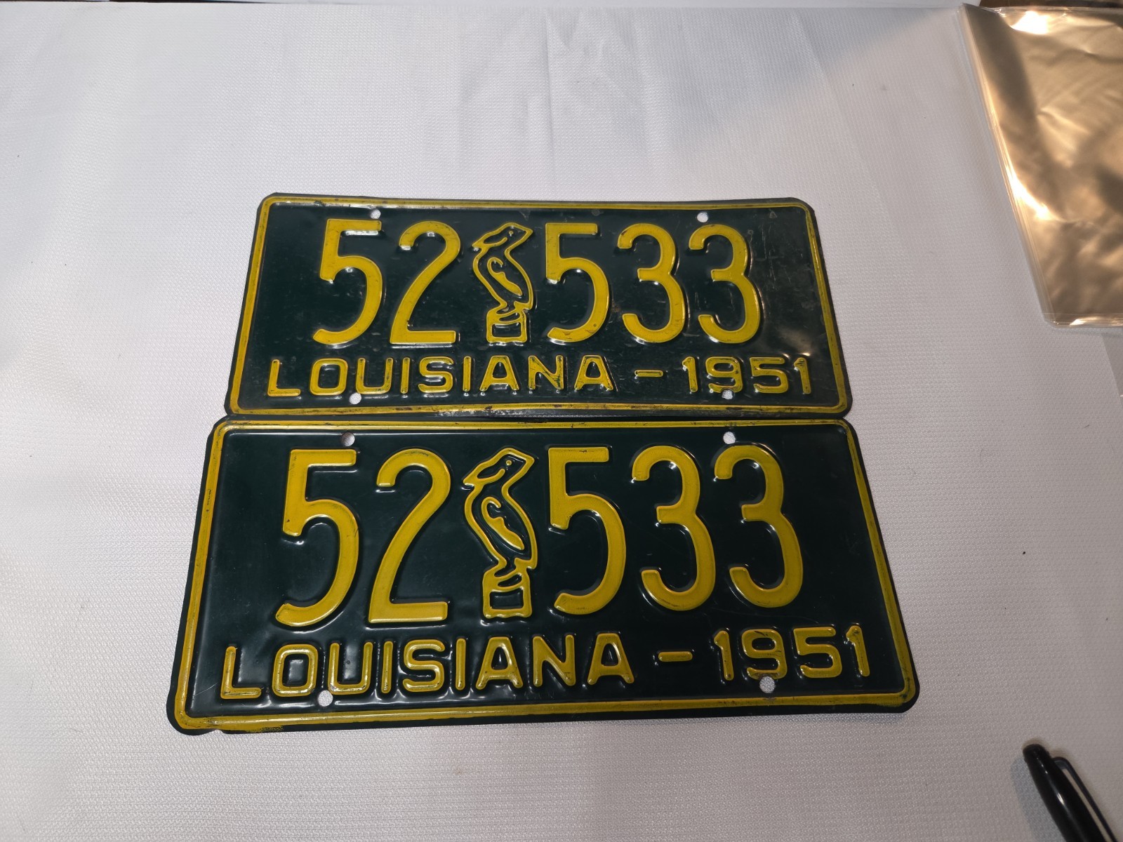 Vintage 1951 Louisiana License Plate MATCHING PAIR Original Paint Pelican Tag Vintage 1951 Louisiana License Plate MATCHING PAIR Original Paint Pelican Tag