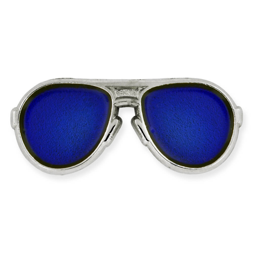PinMart\'s Trendy Silver and Blue Lenses Aviators Sunglasses Enamel Lapel Pin