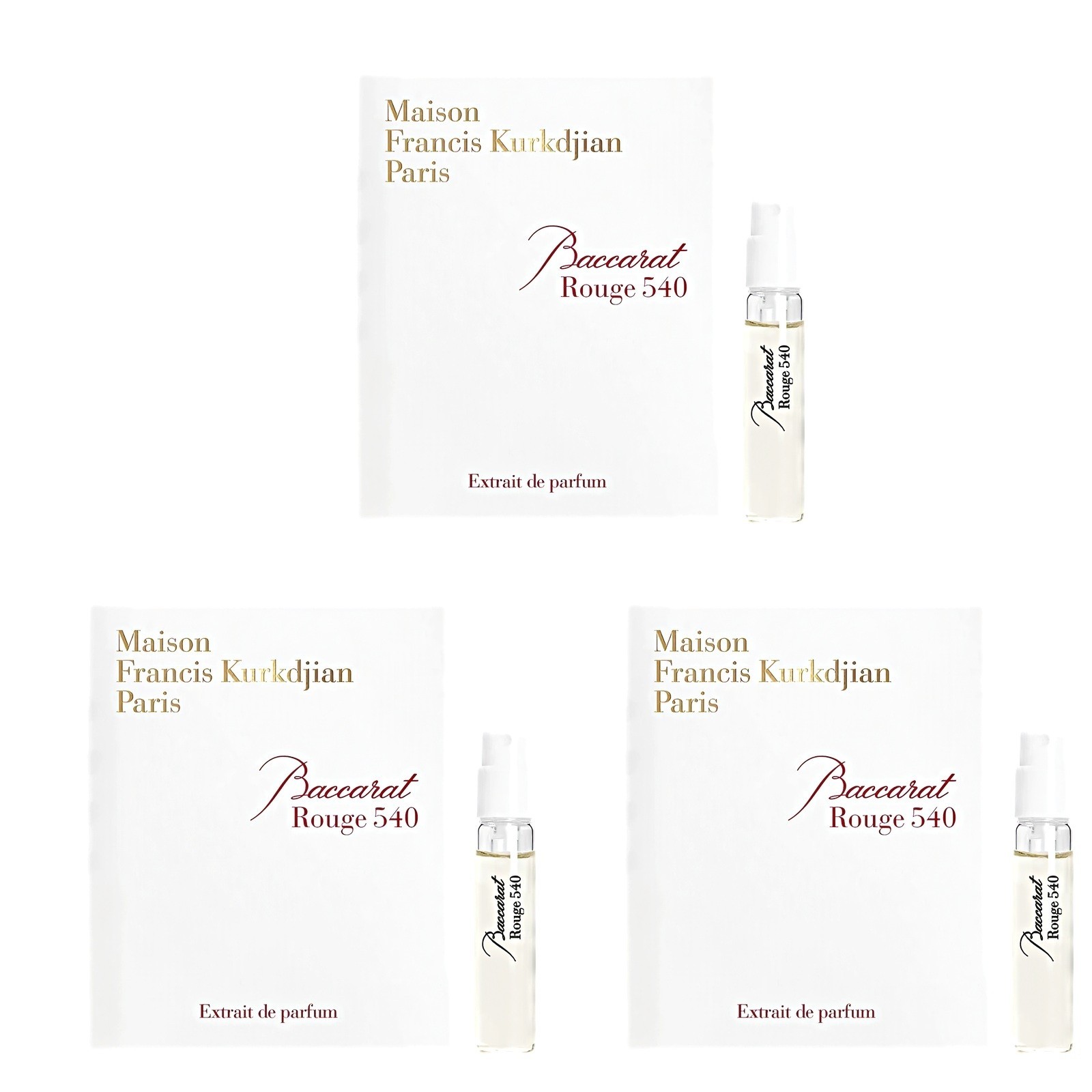 3 X Maison Francis Kurkdjian Baccarat Rouge 540 Extrait De Parfum 1.5ml / 0.05oz 3 X Maison Francis Kurkdjian Baccarat Rouge 540 Extrait De Parfum 1.5ml / 0.05oz