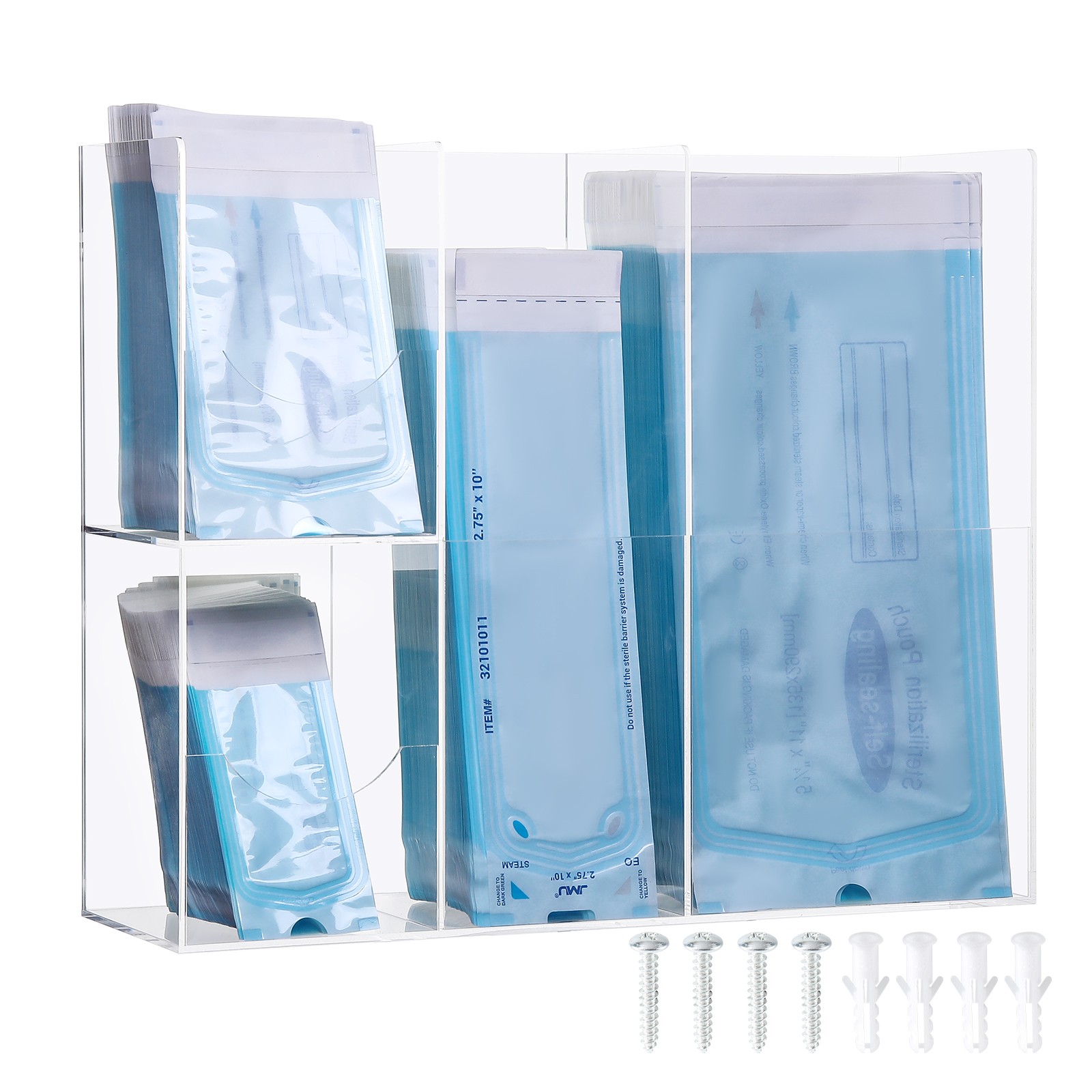 Sterilization Pouch Organizer –4-Compartment Acrylic Dispenser Holder,Wall Mount