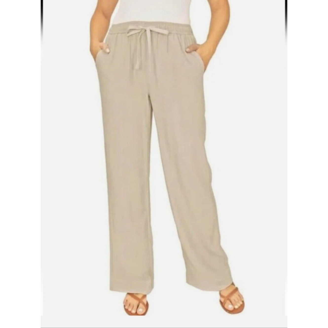Briggs Linen blend Beige Wide-Leg Drawstring Pants Briggs Linen blend Beige Wide-Leg Drawstring Pants