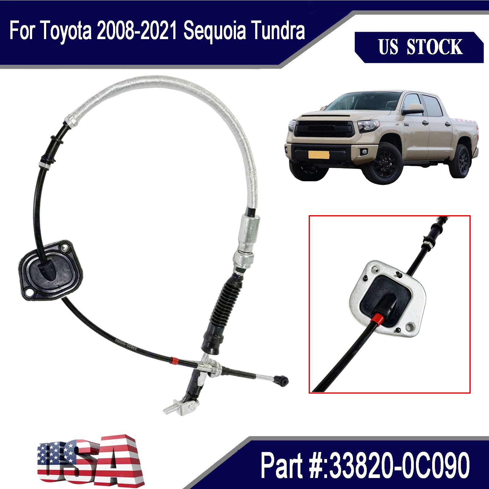 33820-0C090 New Shifter Control Cable For Toyota 2008-21 Sequoia Tundra 5.7L Atm