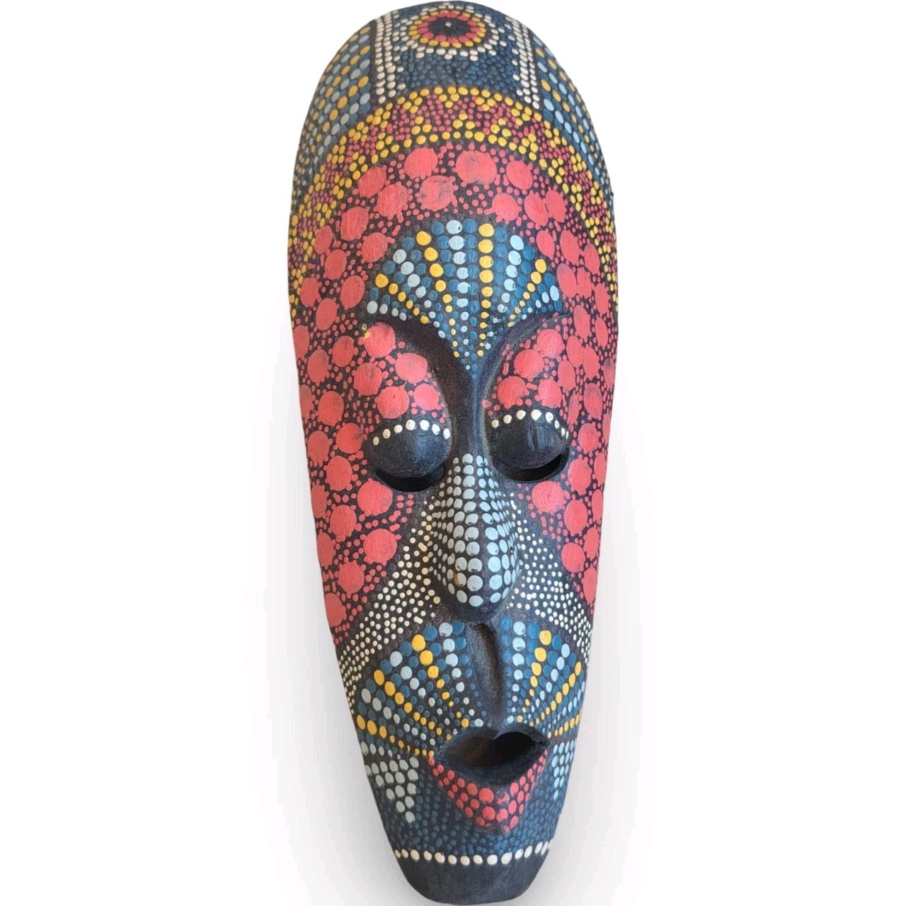 Vintage Hand Painted Wooden Tribal Mask Wall Hanging Dot Art African Decor 12\ Vintage Hand Painted Wooden Tribal Mask Wall Hanging Dot Art African Decor 12\