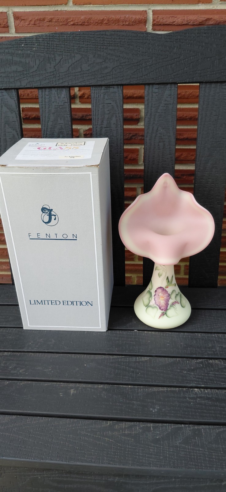 RARE Fenton 1998 Subscriber Only 'Morning Glory On Burmese’ 11” Tulip Vase