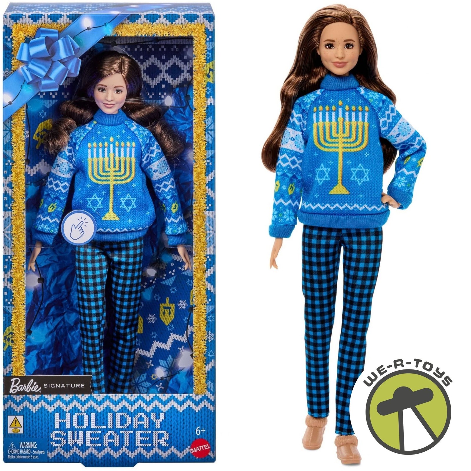 Barbie Signature Hannukah Holiday Sweater Doll with Brunette Wavy Hair