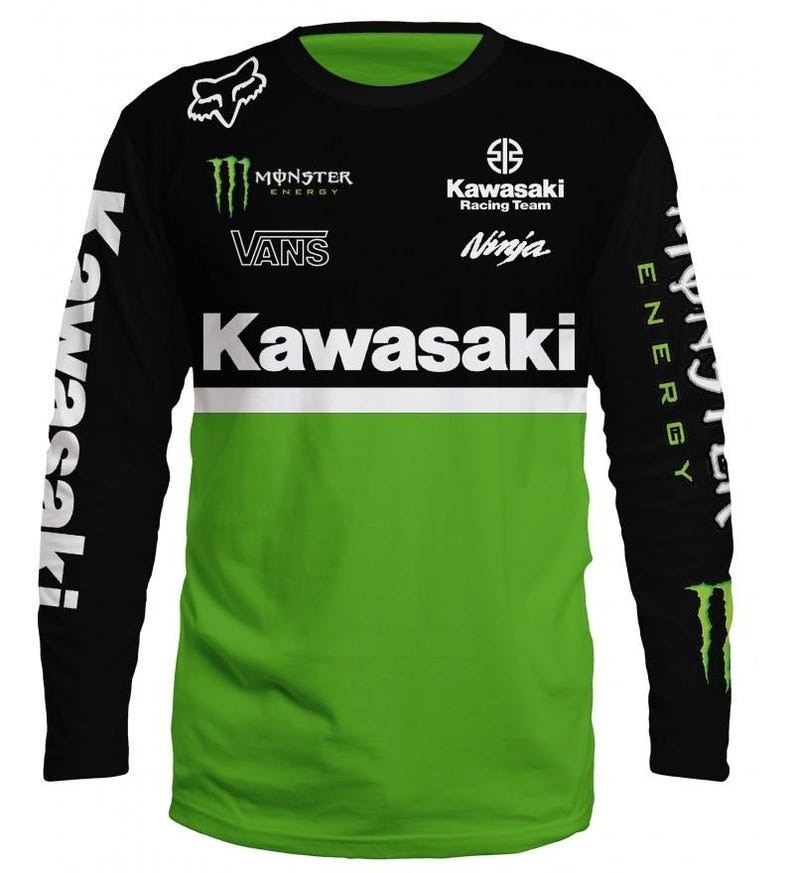 HOT Adult Kawasaki Racing Long Sleeve Shirt For Motorcycle Riders S-5XL