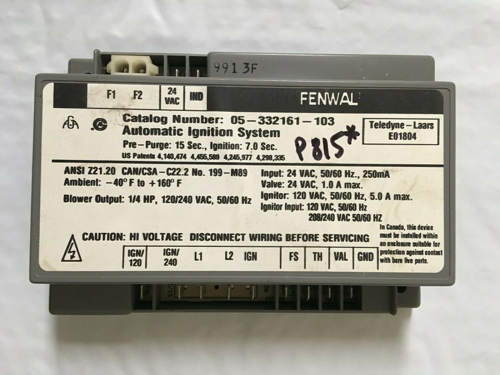 FENWAL 05-332161-103 Automatic Ignition Systems Control Module used #P815*