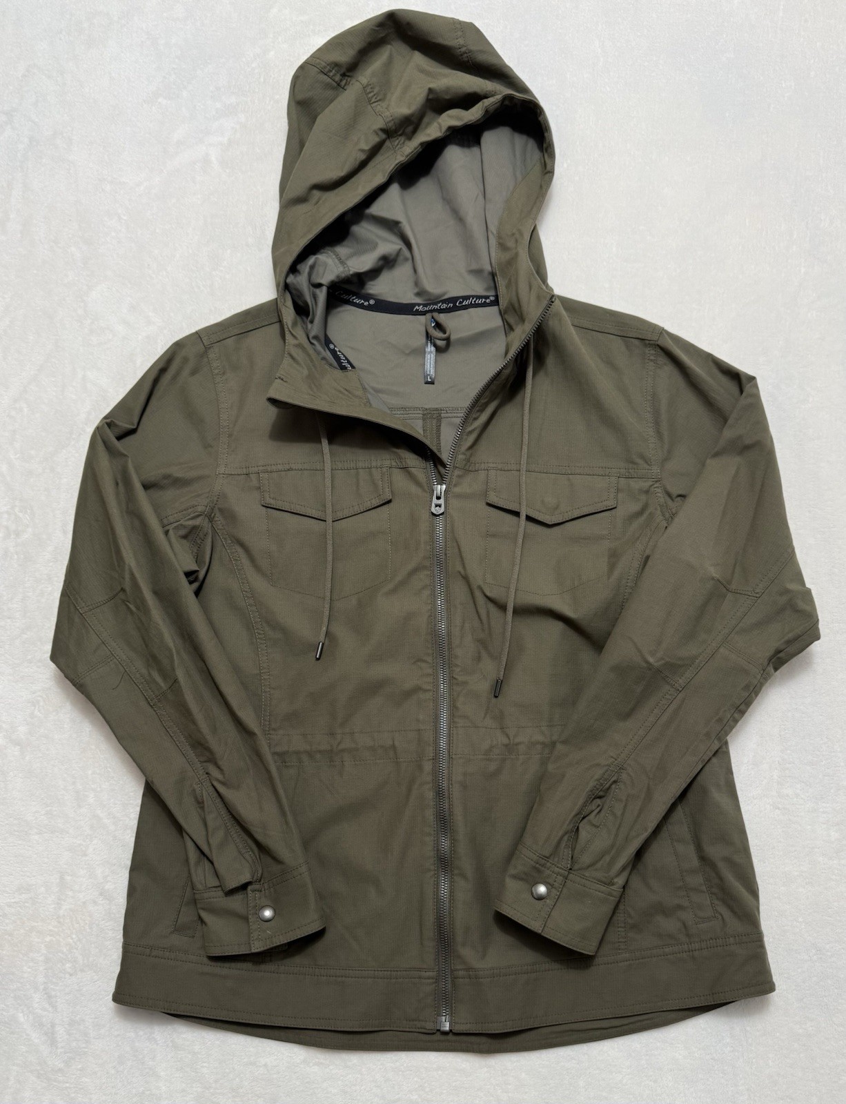 KUHL Women\'s Stryka Trench Coat Jacket Hooded Zip Green Sz Medium