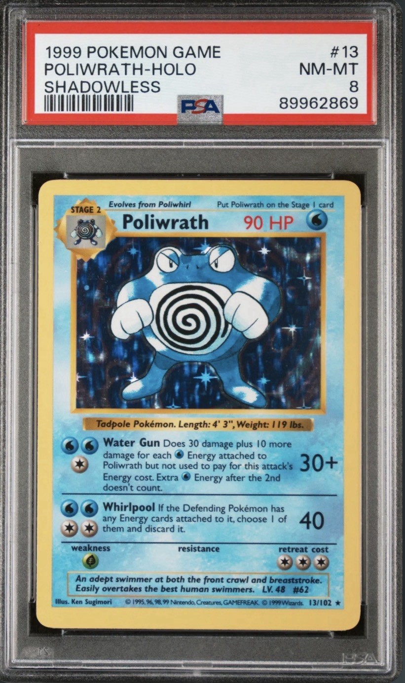 Pokemon TCG Poliwrath 13/102 Base Set Shadowless Holo Rare EN 1999 PSA 8 Pokemon TCG Poliwrath 13/102 Base Set Shadowless Holo Rare EN 1999 PSA 8