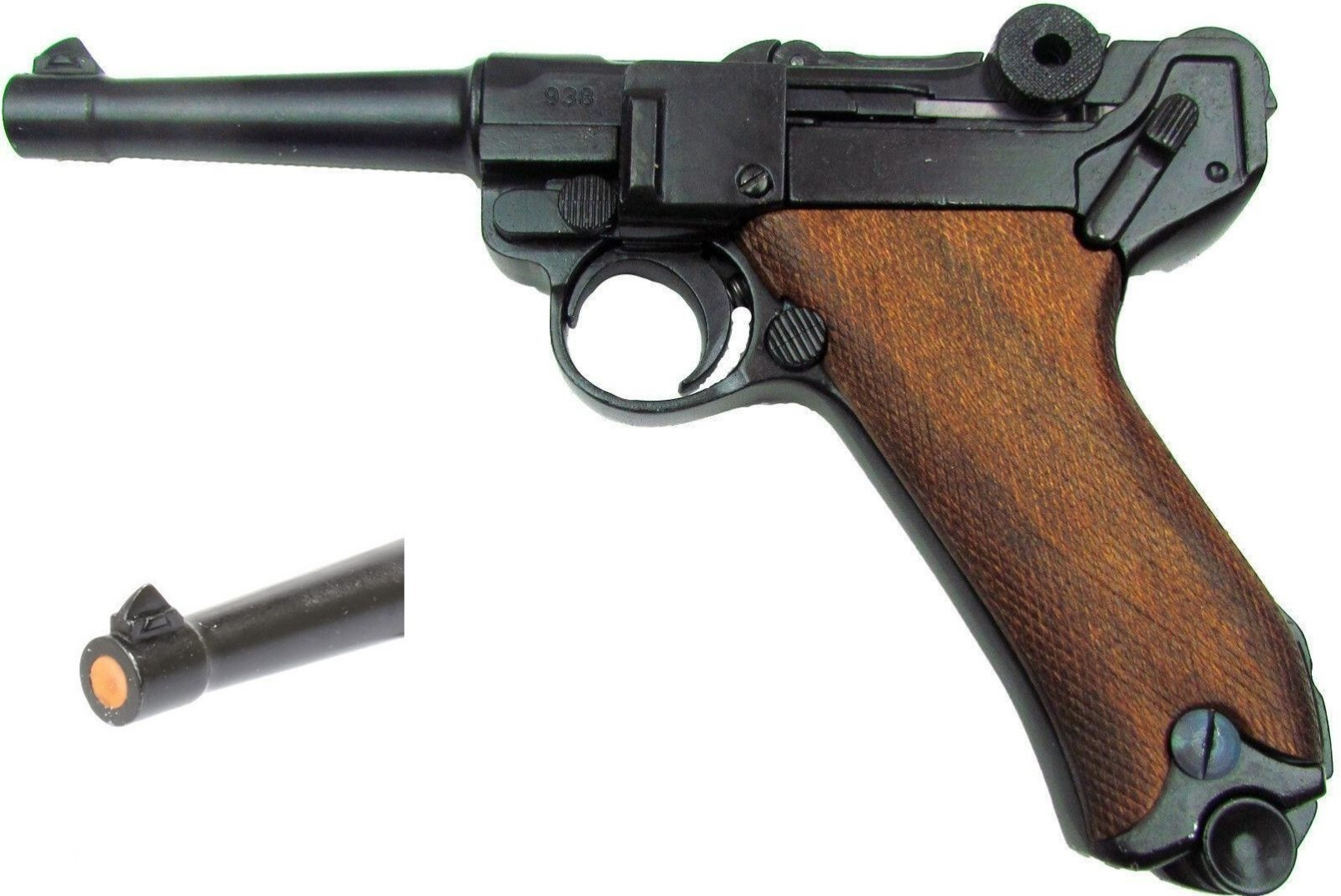 Denix German Luger Parabellum P-08 Non-Firing Prop Gun Wood Grips in Full Size