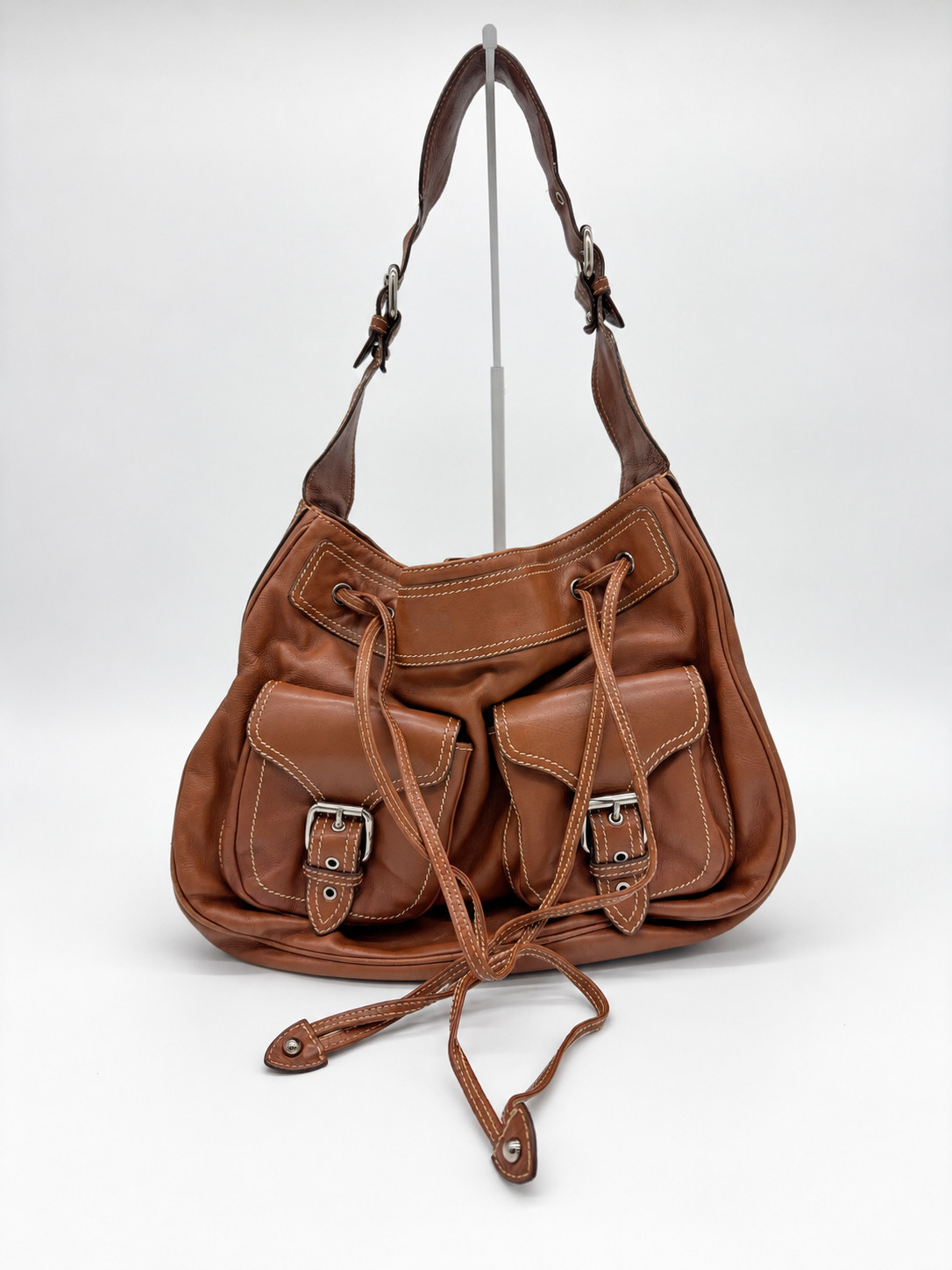Marc Jacobs Karolina Brown Leather Drawstring Hobo Shoulder Bag Italy