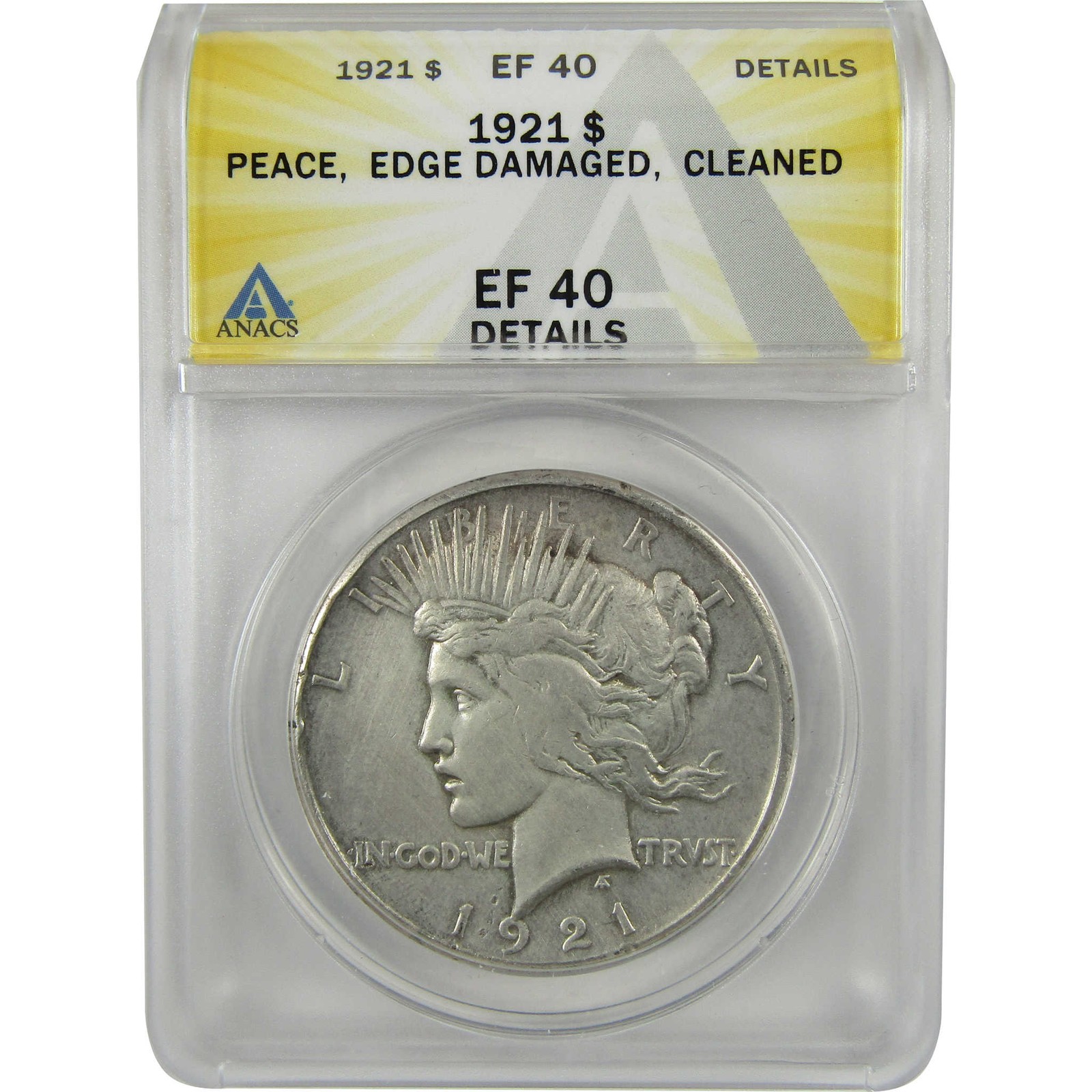 1921 High Relief Peace Silver Dollar EF 40 Details ANACS SKU:I28577 1921 High Relief Peace Silver Dollar EF 40 Details ANACS SKU:I28577