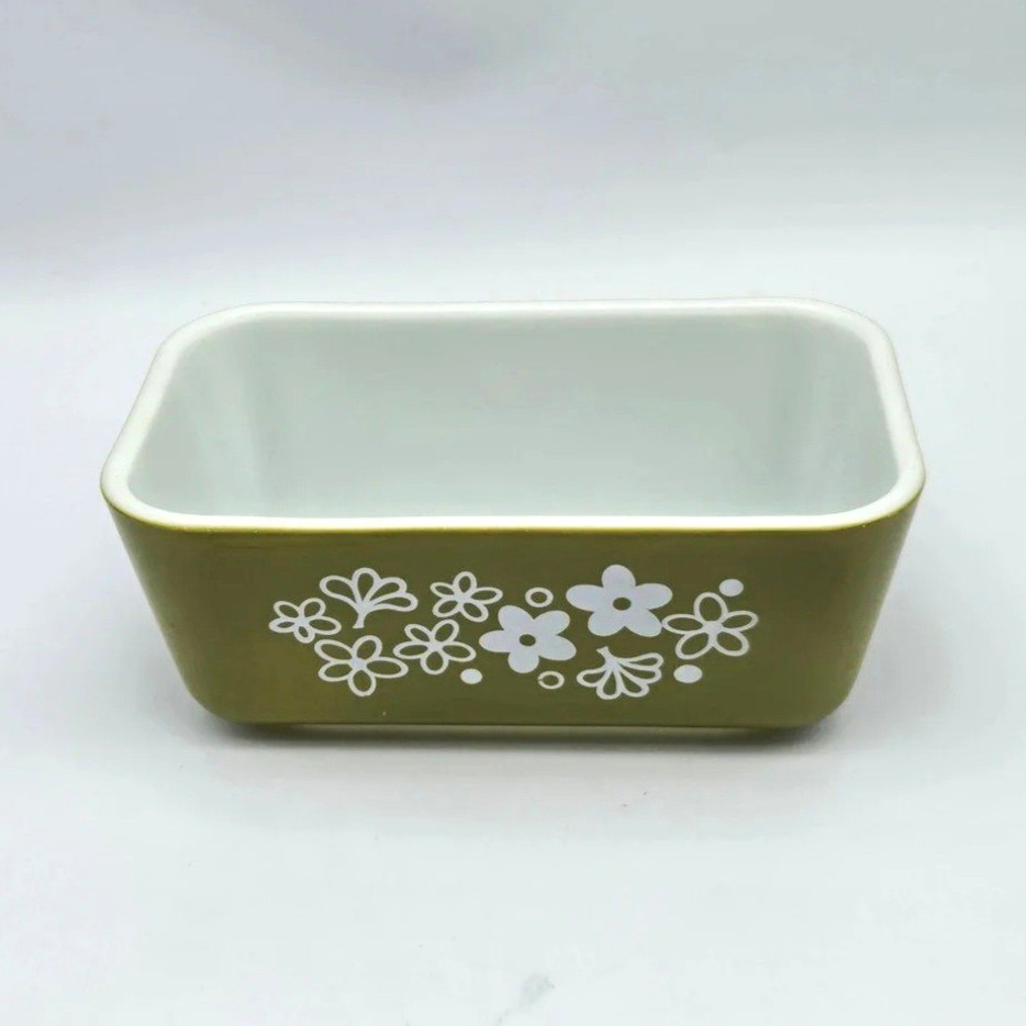 Vtg Pyrex Spring Blossom Crazy Daisy 502 Rectangle Dish Avocado Grn Wht Daisies 