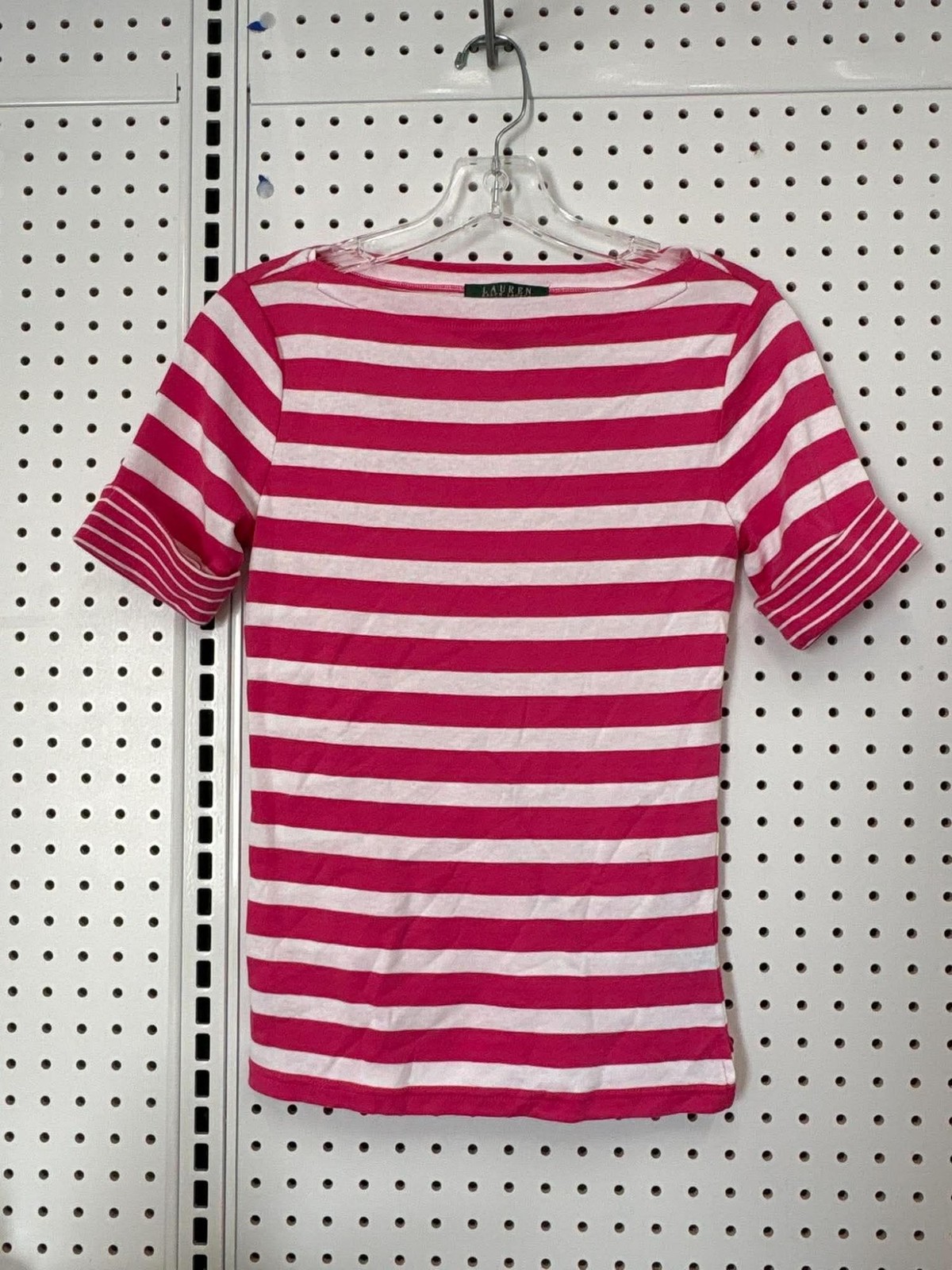 Lauren Ralph Lauren Petite Pink & White Striped Cotton T-Shirt PXS Lauren Ralph Lauren Petite Pink & White Striped Cotton T-Shirt PXS