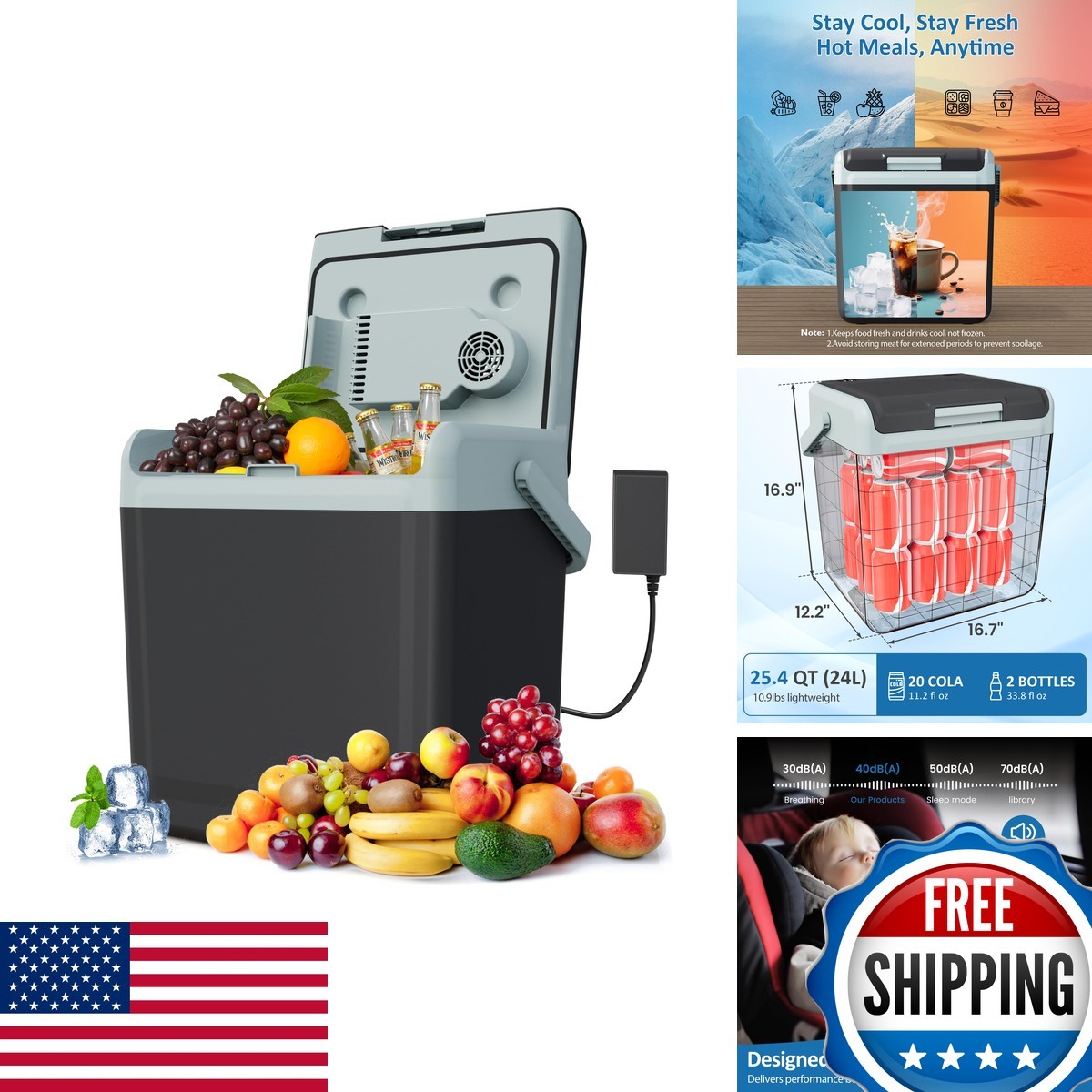 SUNVIVIPRO ZFR003BK 25QT Portable Electric Cooler & Warmer Car Fridge - Black SUNVIVIPRO ZFR003BK 25QT Portable Electric Cooler & Warmer Car Fridge - Black