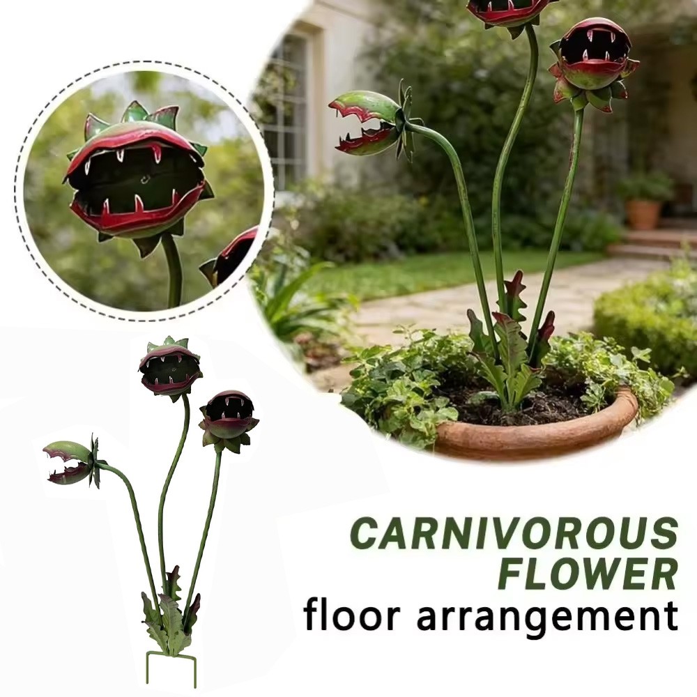 Metal Carnivorous Plant Garden Stake, Spiky Venus Flytrap Garden Art Outdoor